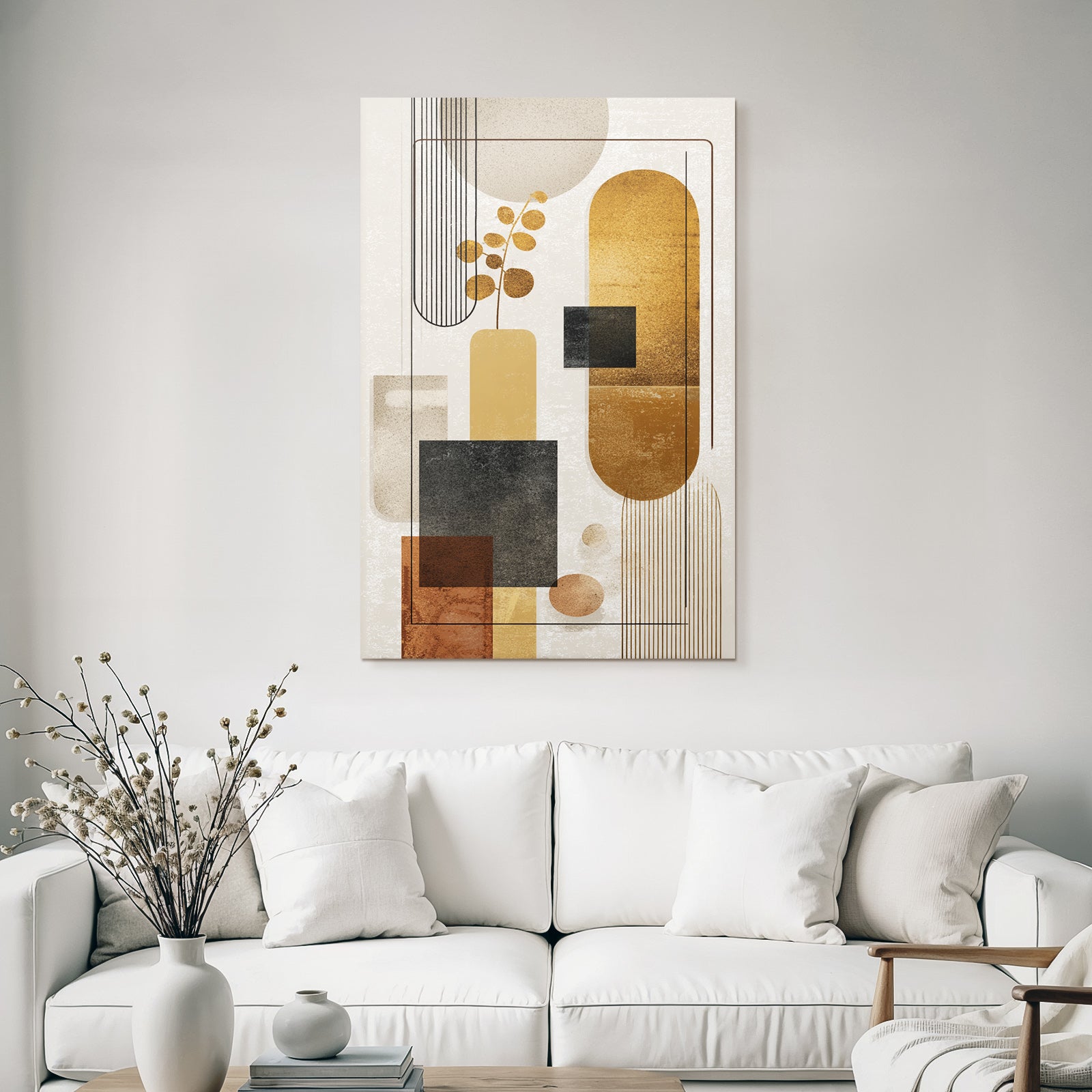 Abstract Art Earth Tones Circles Rectangles Lines Modern Minimalist