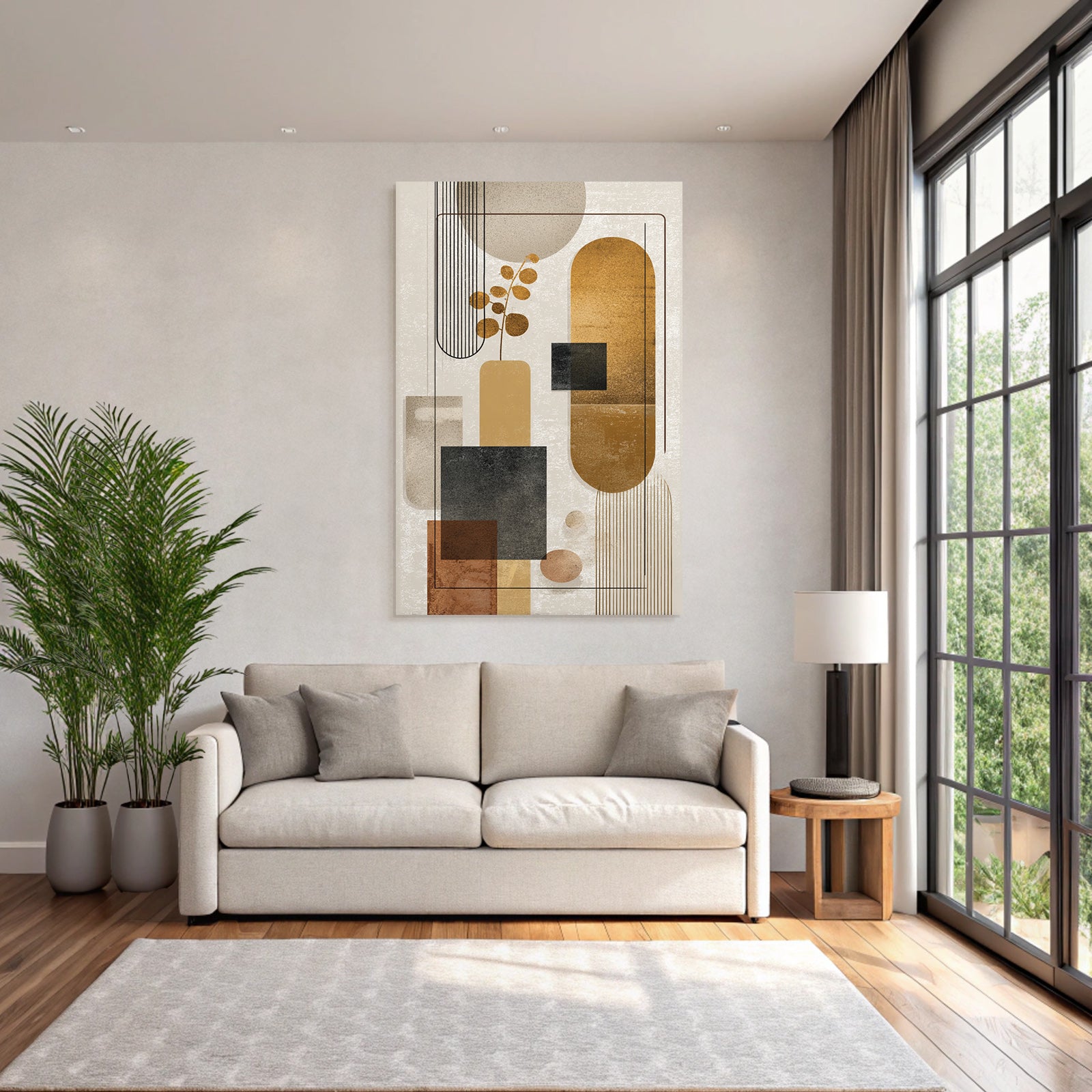 Abstract Art Earth Tones Circles Rectangles Lines Modern Minimalist