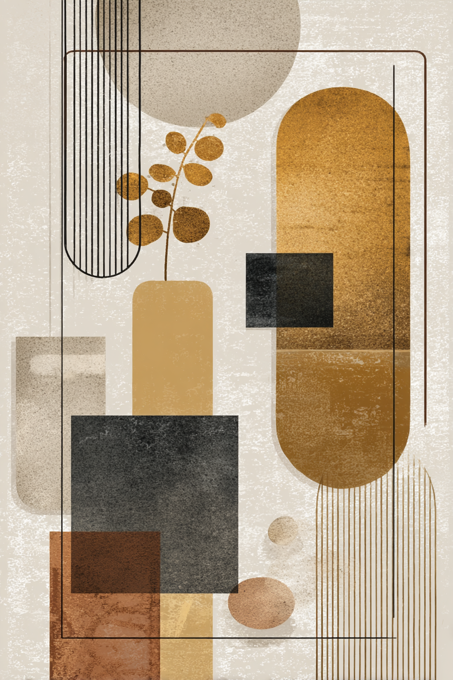 Abstrakte Kunst Erdtoene Kreise Rechtecke Linien Modern Minimalistisch | Modern Basic | Einrichtungsstile