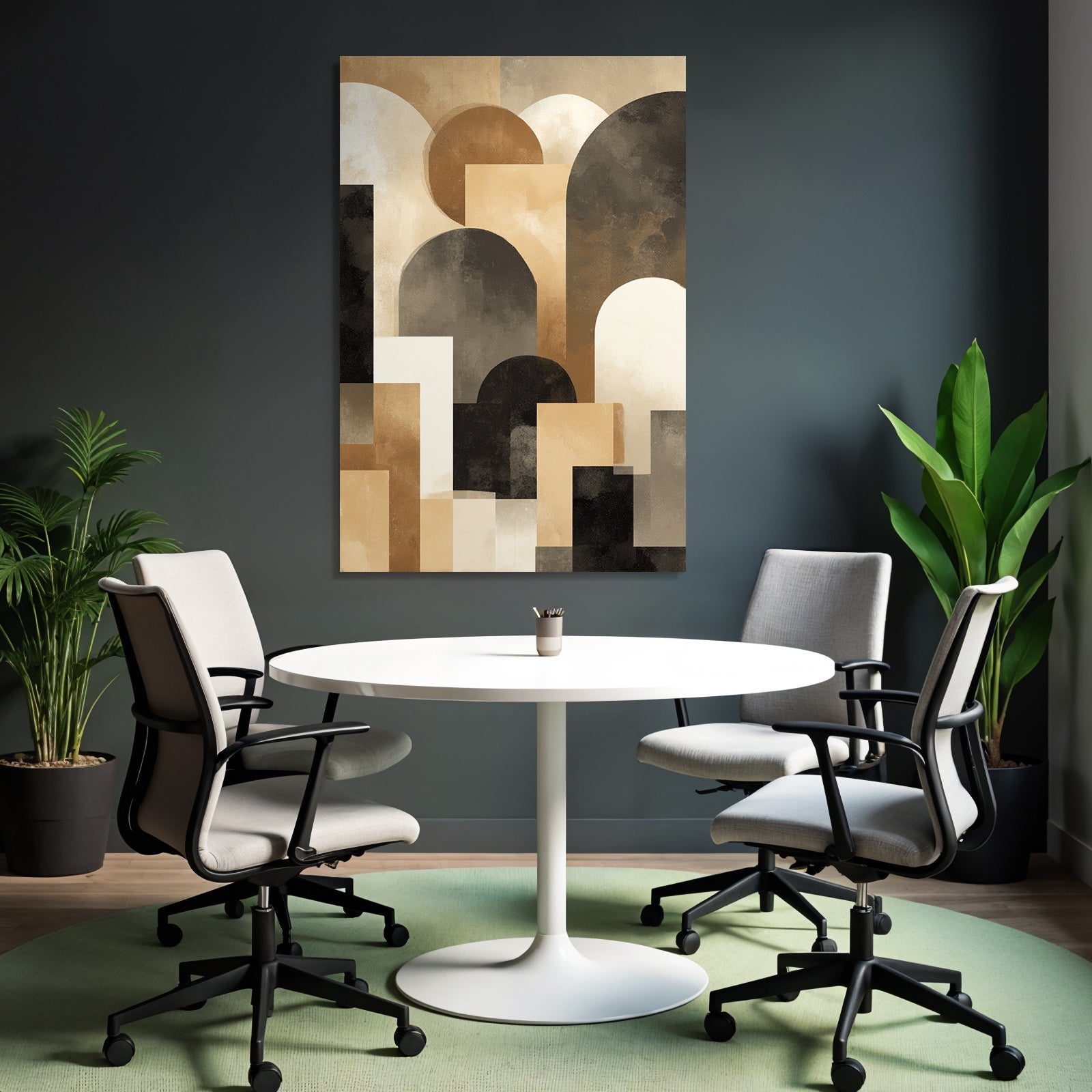 Abstract Art Geoforms Beige Brown Black and Cream