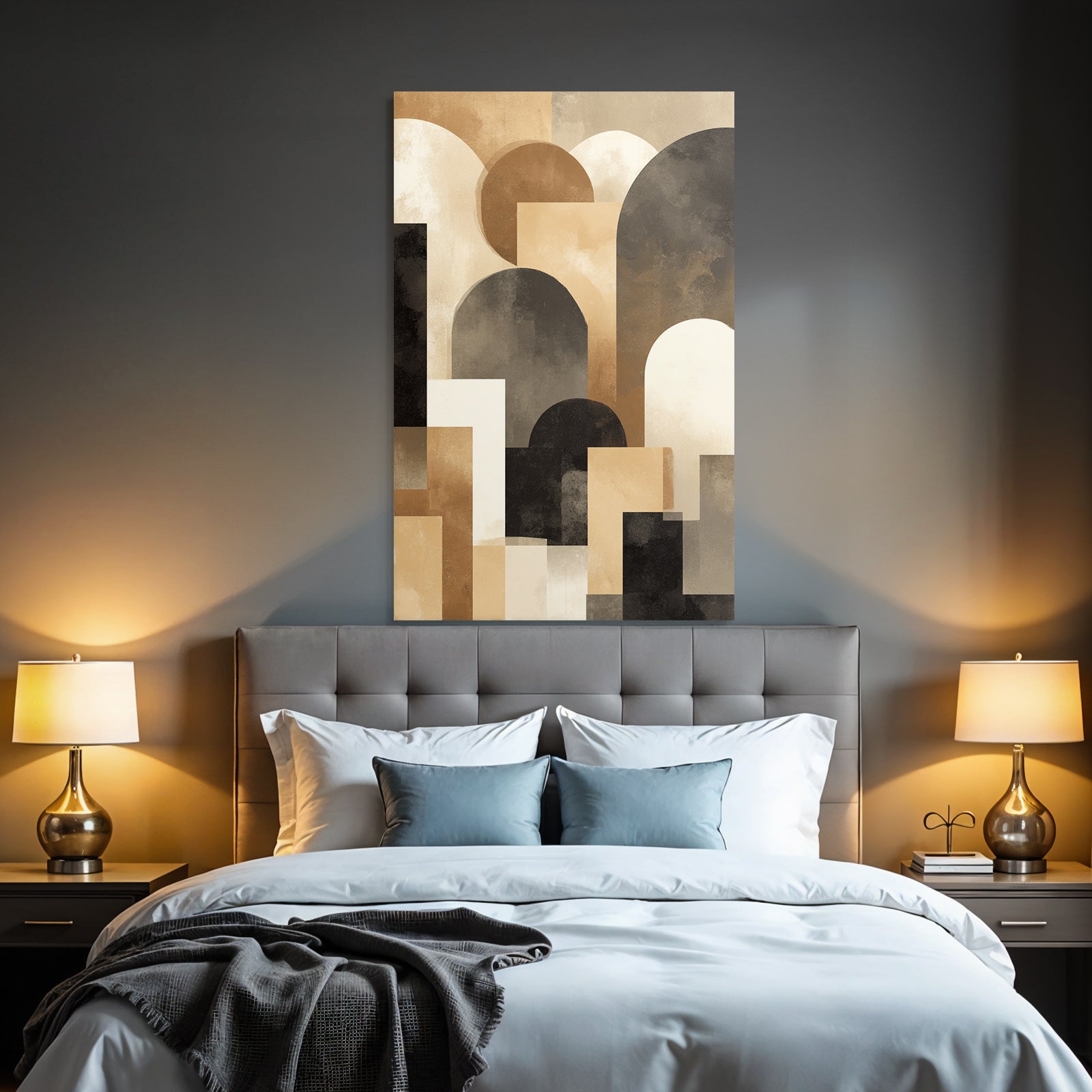 Abstract Art Geoforms Beige Brown Black and Cream