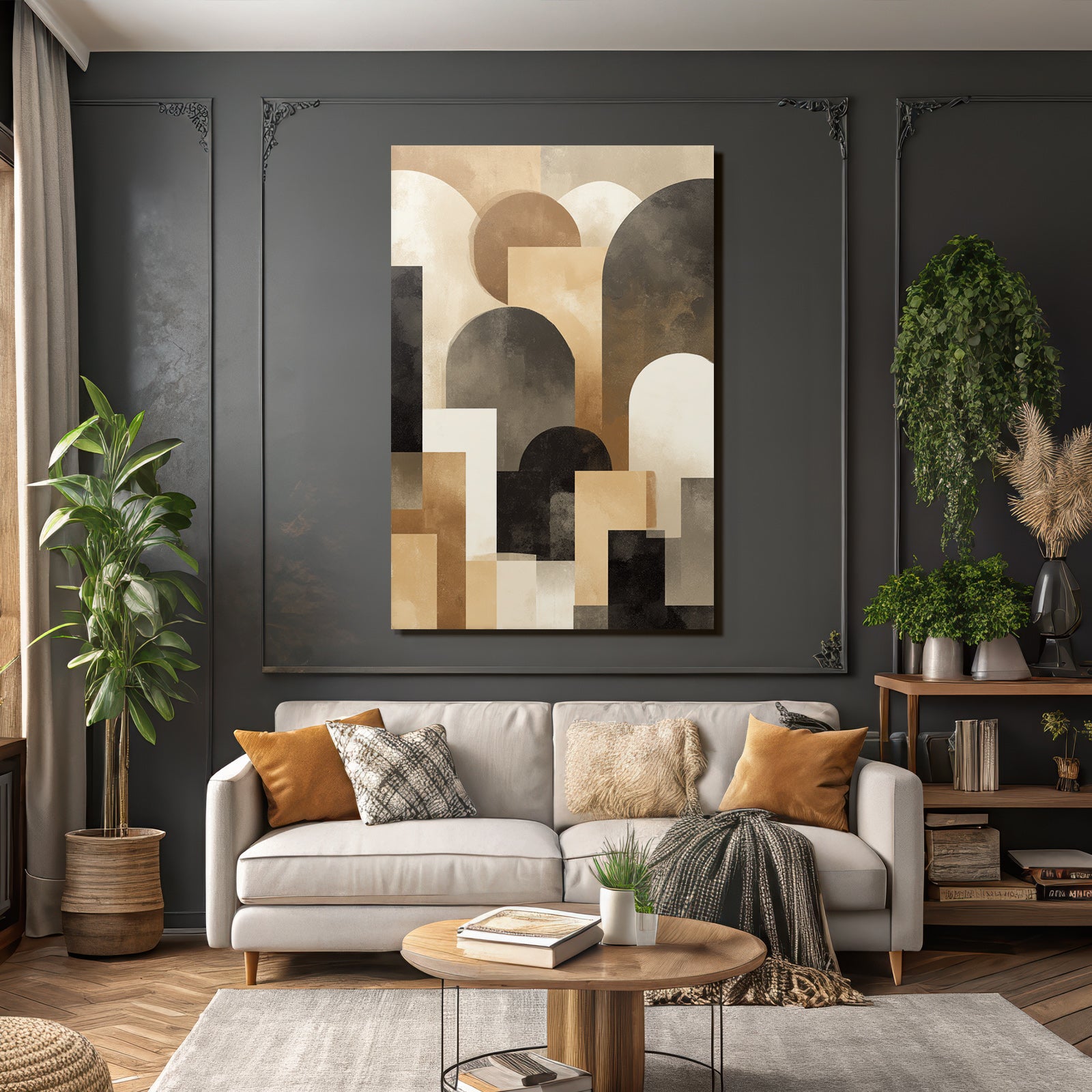 Abstract Art Geoforms Beige Brown Black and Cream