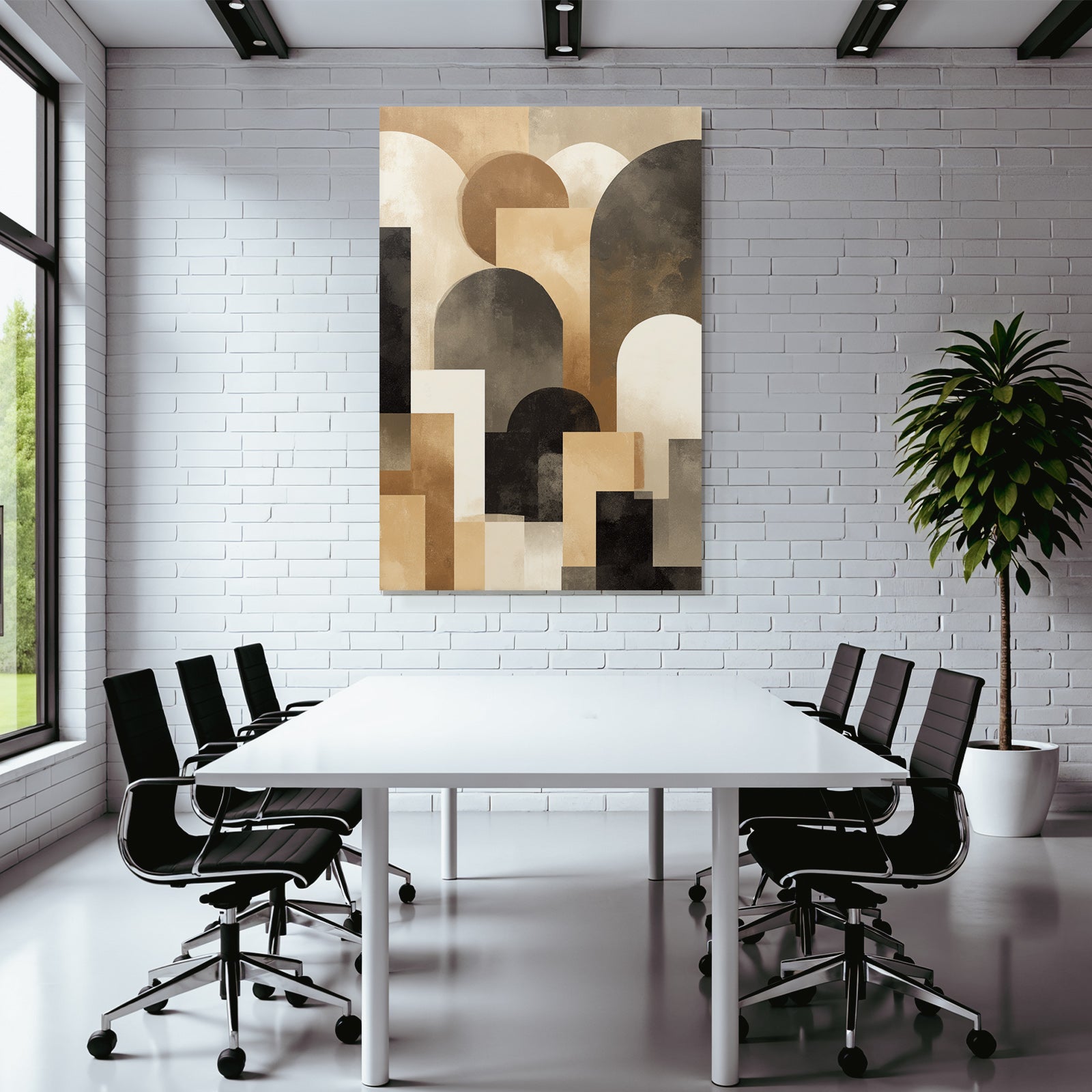 Abstract Art Geoforms Beige Brown Black and Cream