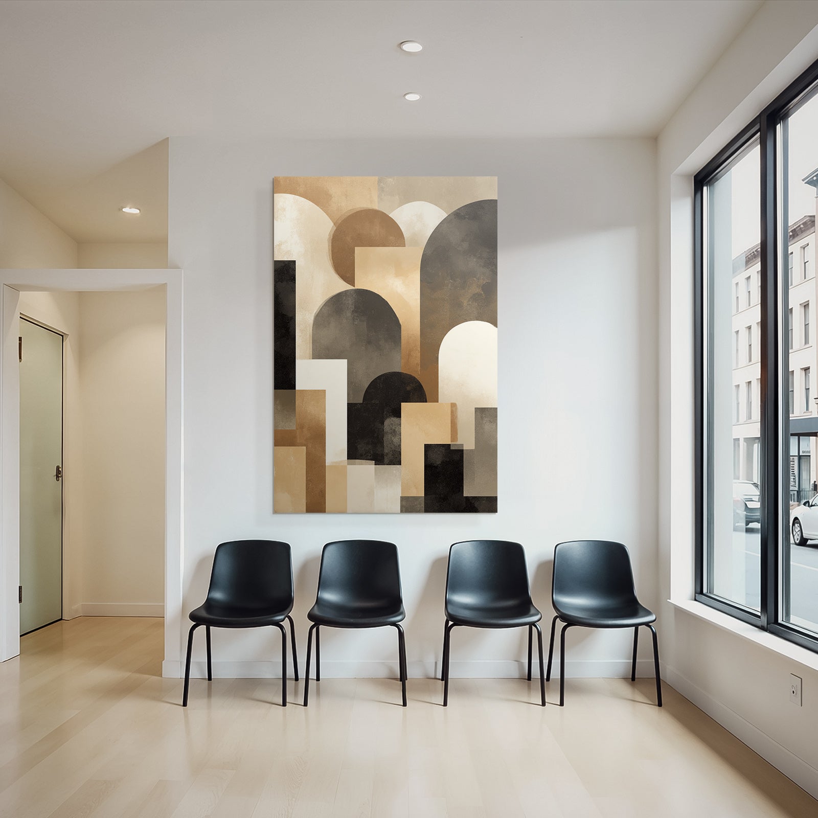 Abstract Art Geoforms Beige Brown Black and Cream