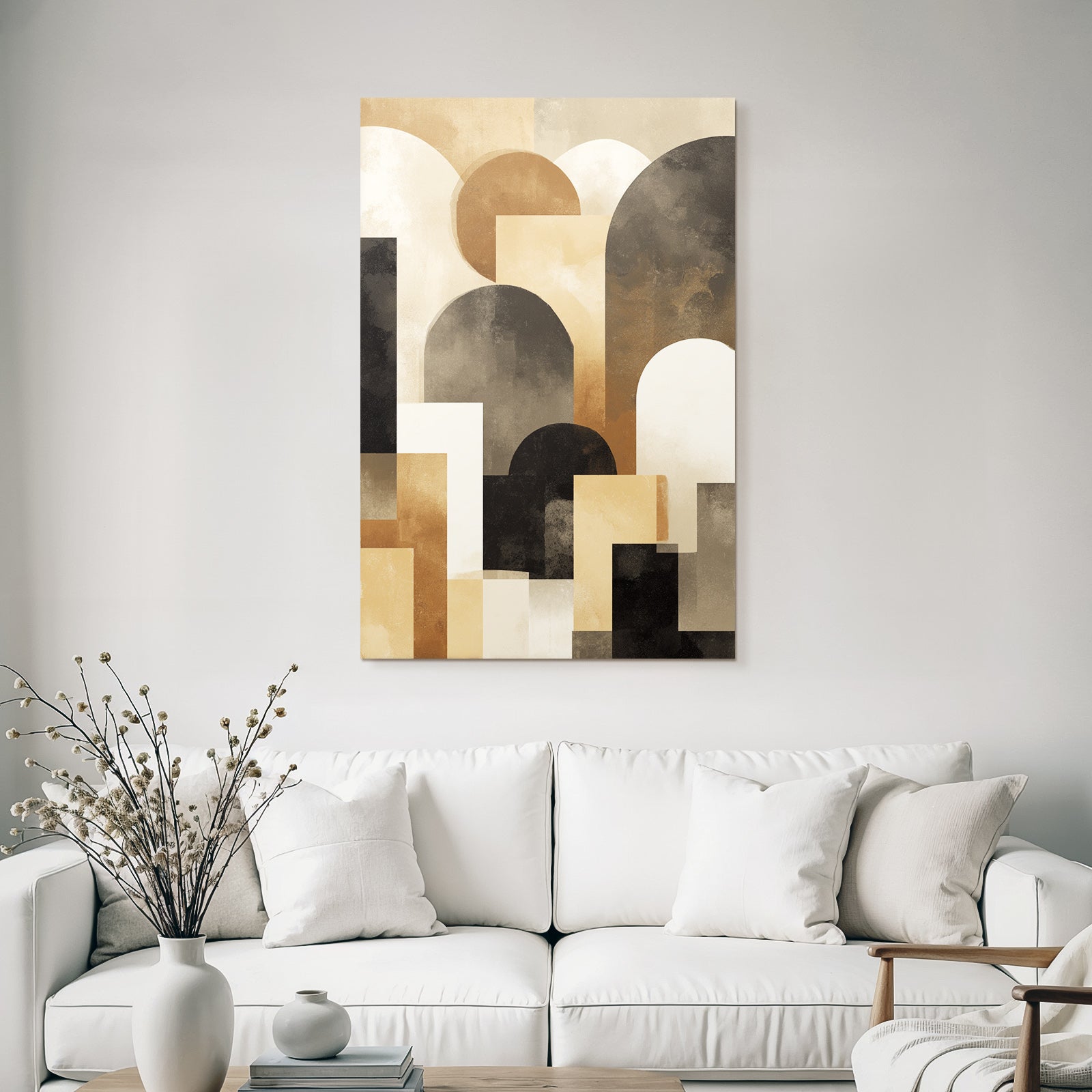 Abstract Art Geoforms Beige Brown Black and Cream