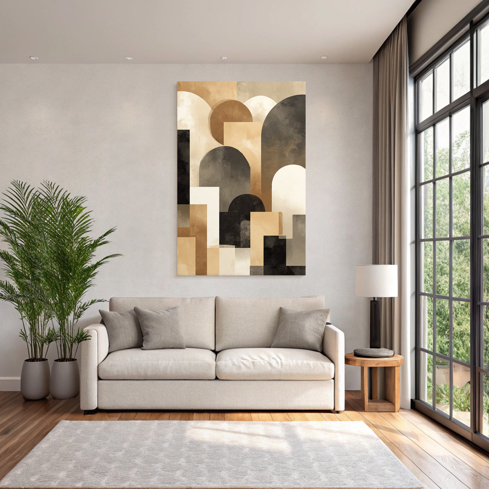 Abstract Art Geoforms Beige Brown Black and Cream
