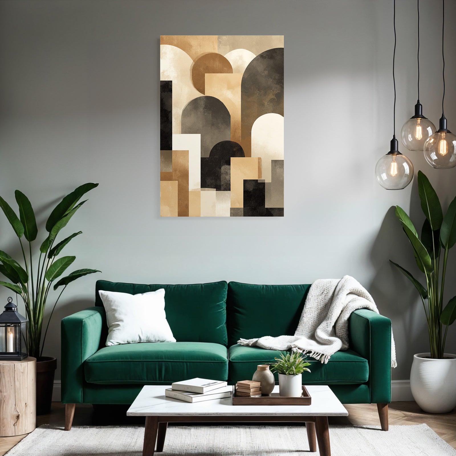 Abstract Art Geoforms Beige Brown Black and Cream