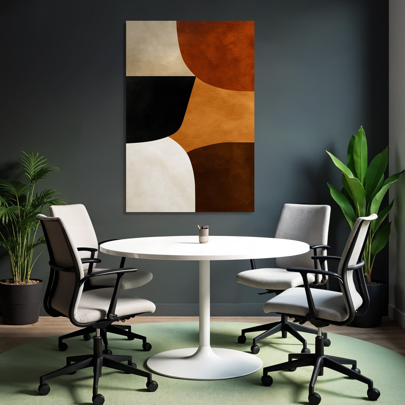 Abstract Art Geometric Shapes Brown Orange Black White