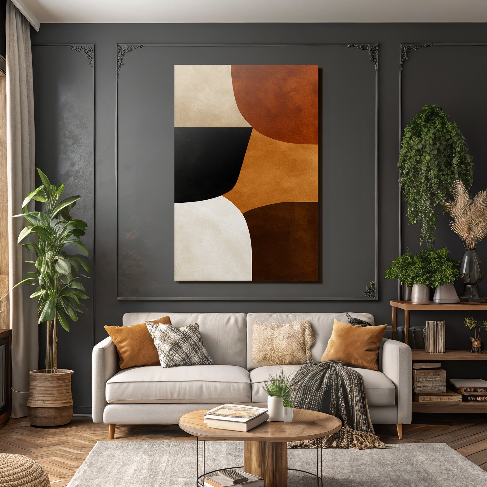 Abstract Art Geometric Shapes Brown Orange Black White