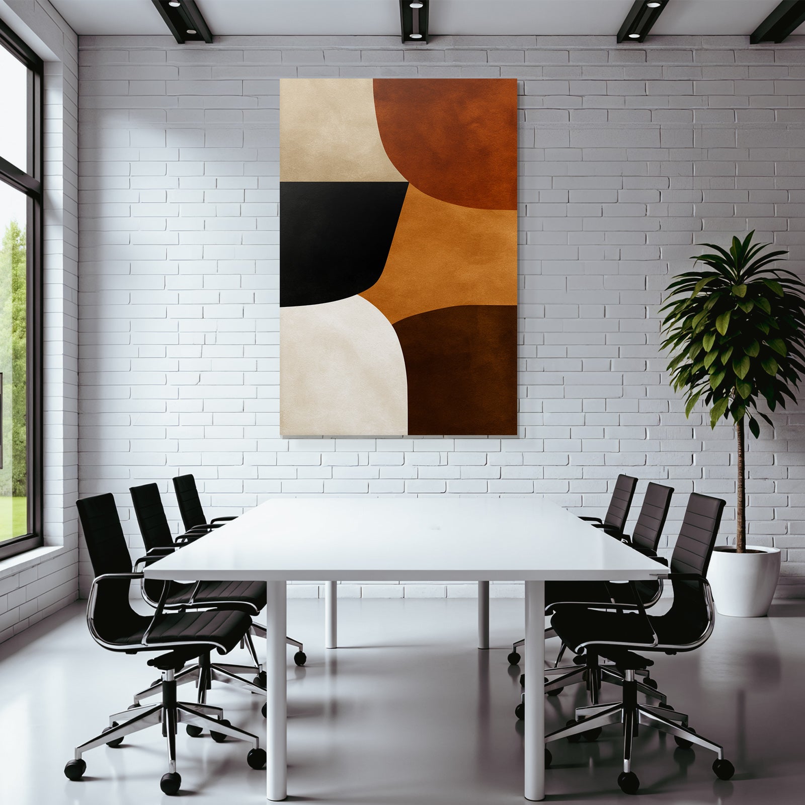 Abstract Art Geometric Shapes Brown Orange Black White