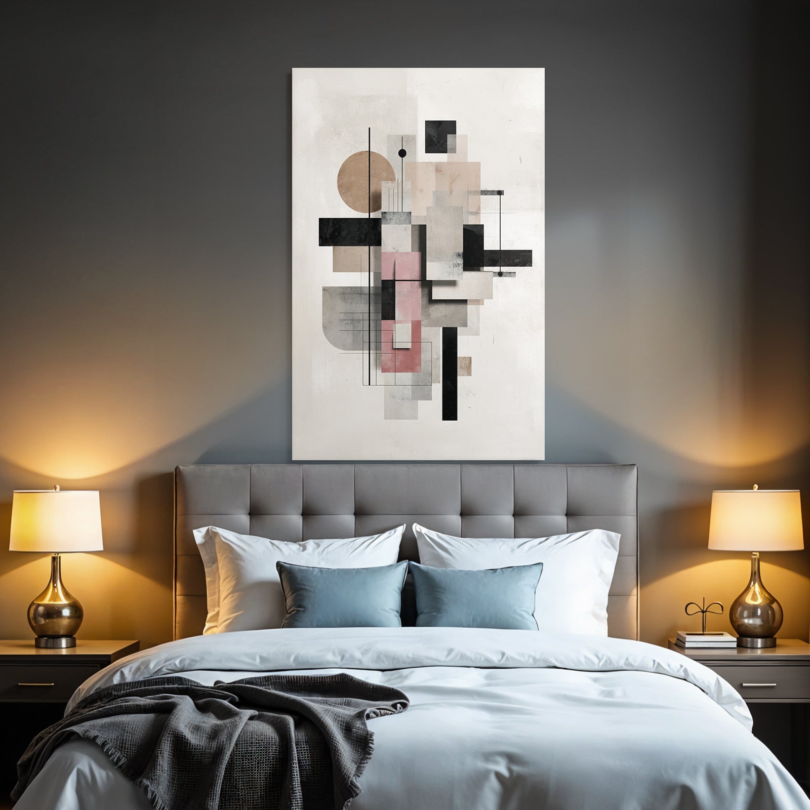 Abstract Art Geometric Shapes In Colors Black Pink Gray Beige