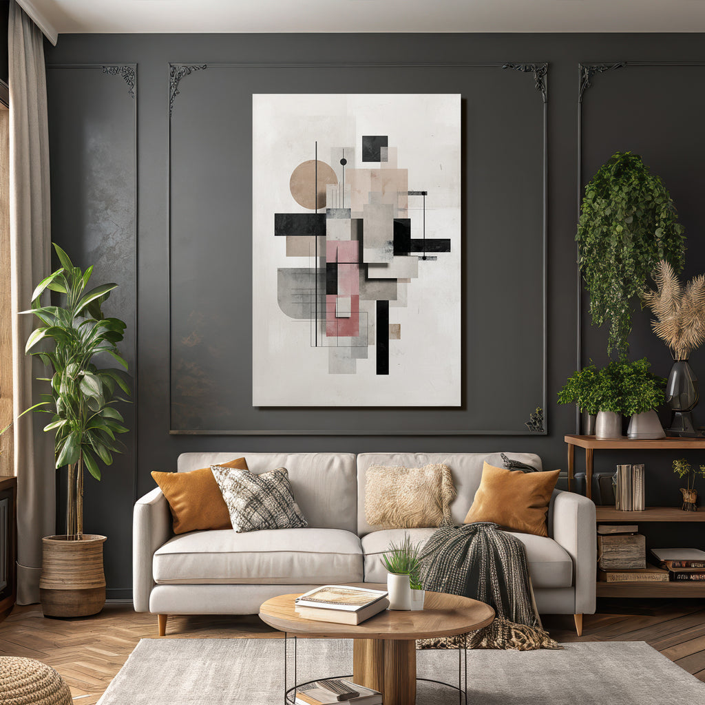 Abstract Art Geometric Shapes In Colors Black Pink Gray Beige