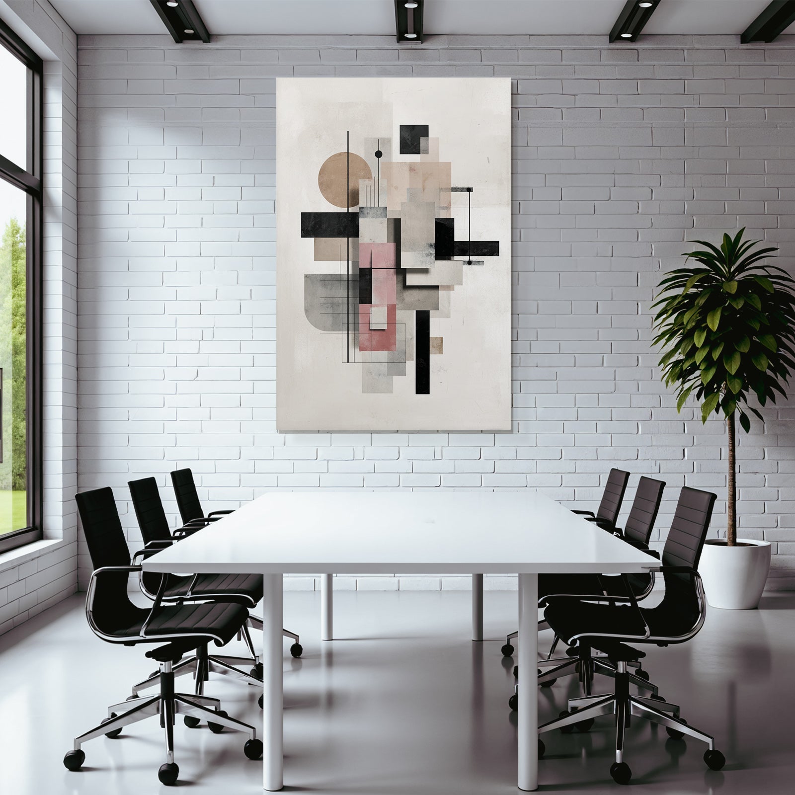 Abstract Art Geometric Shapes In Colors Black Pink Gray Beige