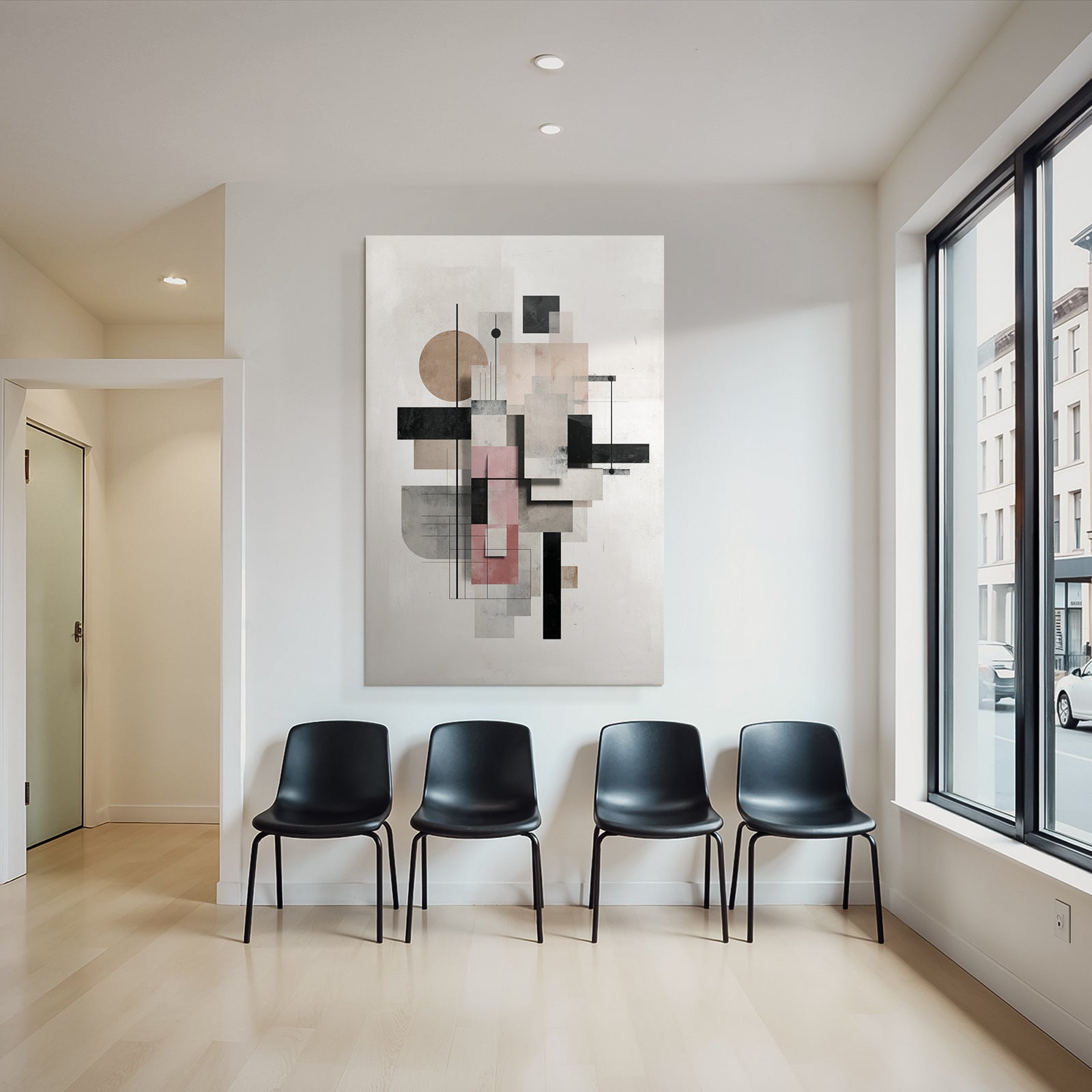 Abstract Art Geometric Shapes In Colors Black Pink Gray Beige