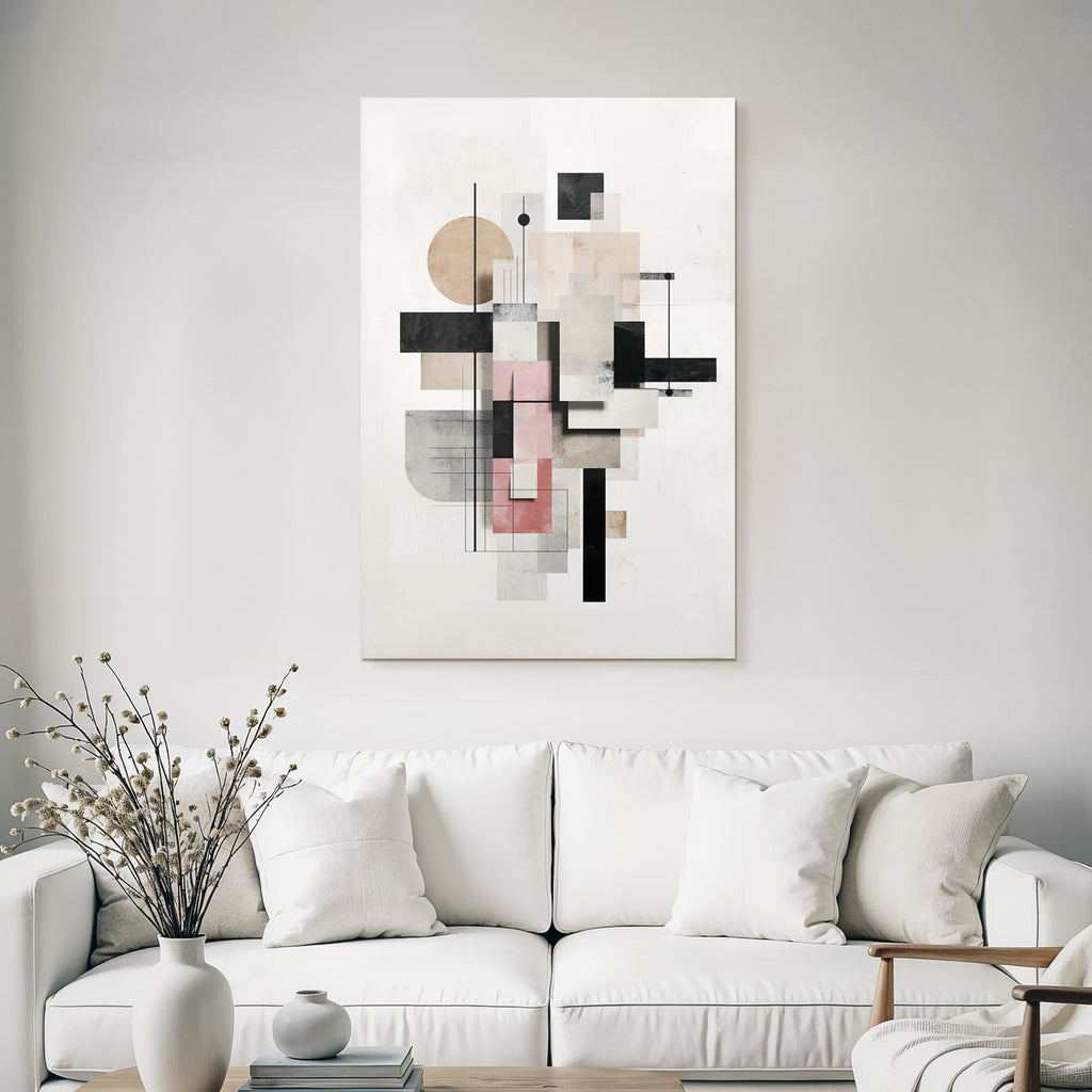 Abstract Art Geometric Shapes In Colors Black Pink Gray Beige