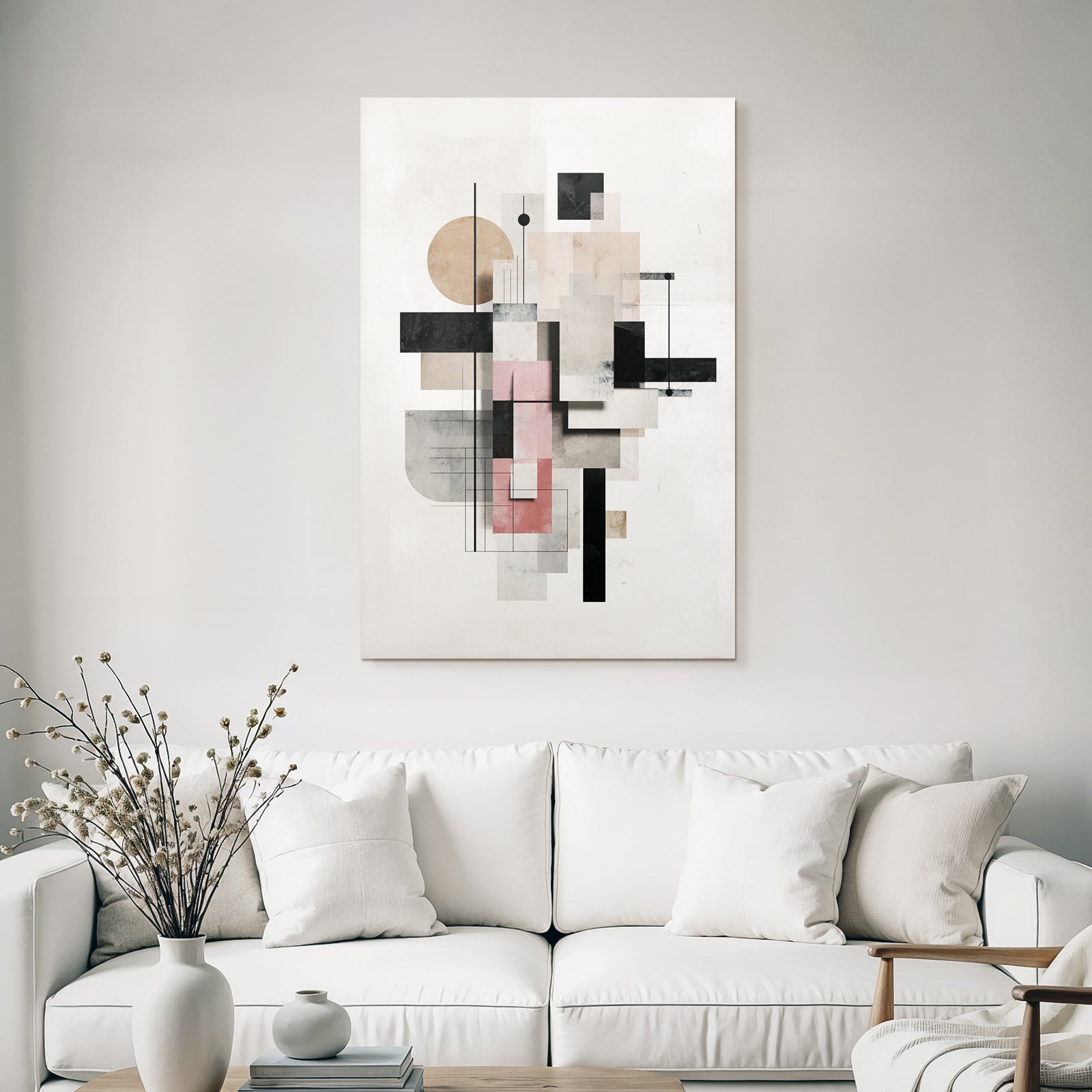 Abstract Art Geometric Shapes In Colors Black Pink Gray Beige