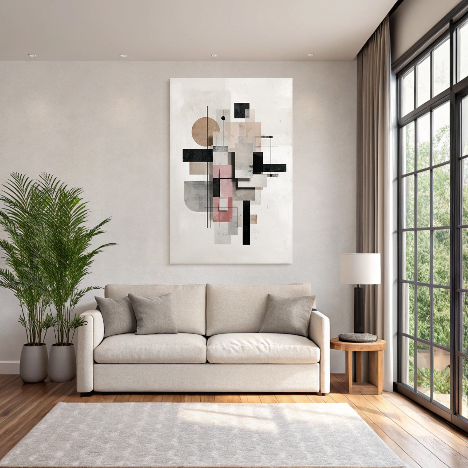 Abstract Art Geometric Shapes In Colors Black Pink Gray Beige