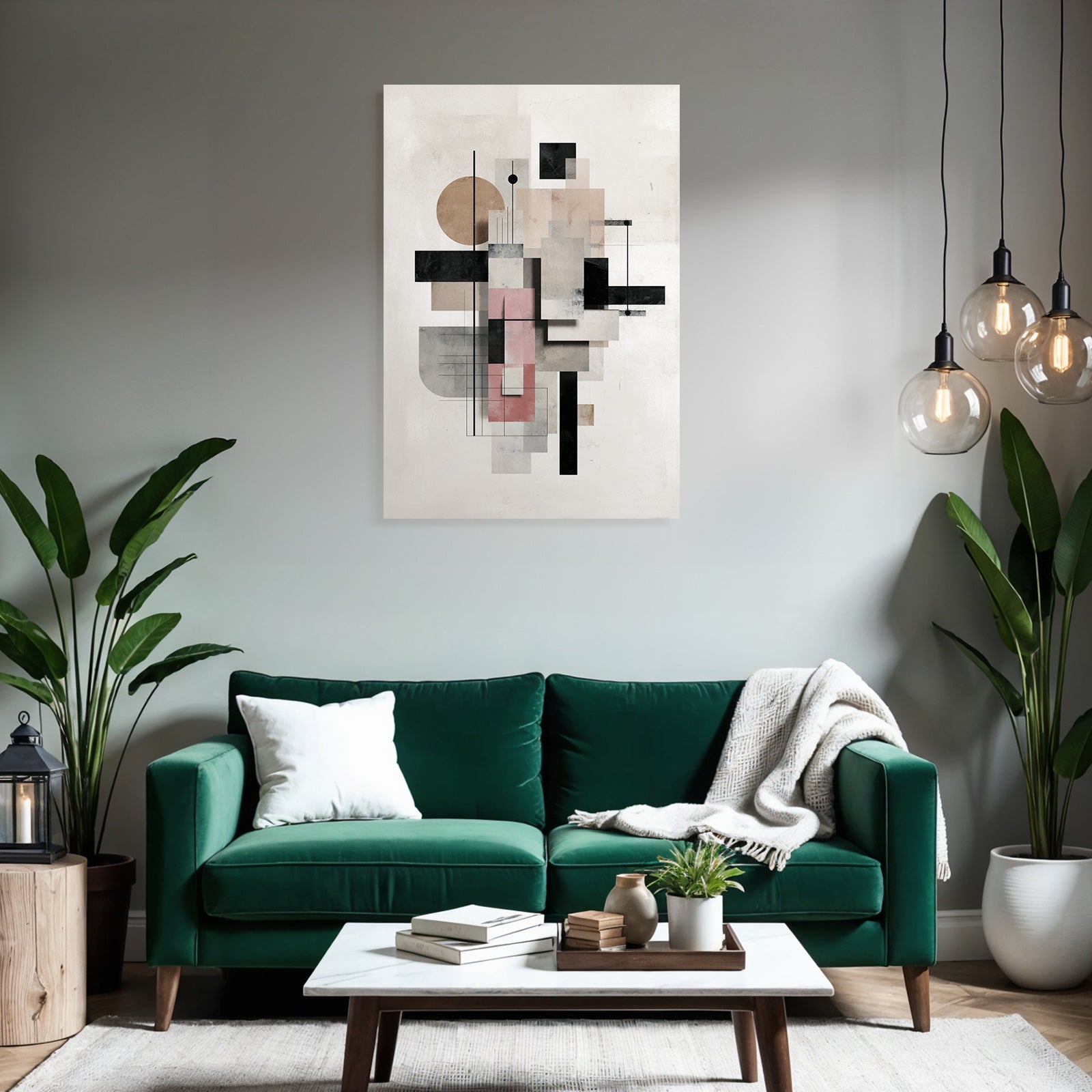 Abstract Art Geometric Shapes In Colors Black Pink Gray Beige