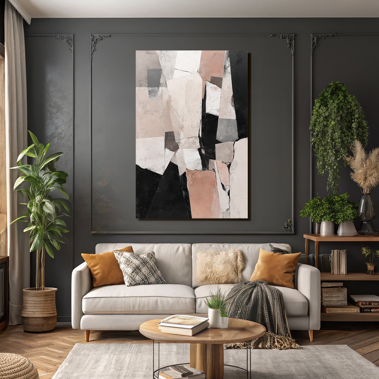 Abstract Art Geometric Shapes Modern Art Beige Grey White Black