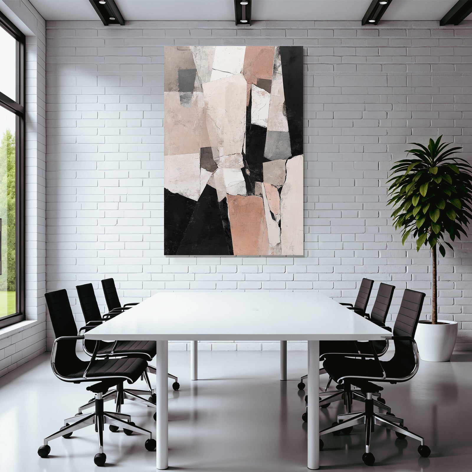 Abstract Art Geometric Shapes Modern Art Beige Grey White Black