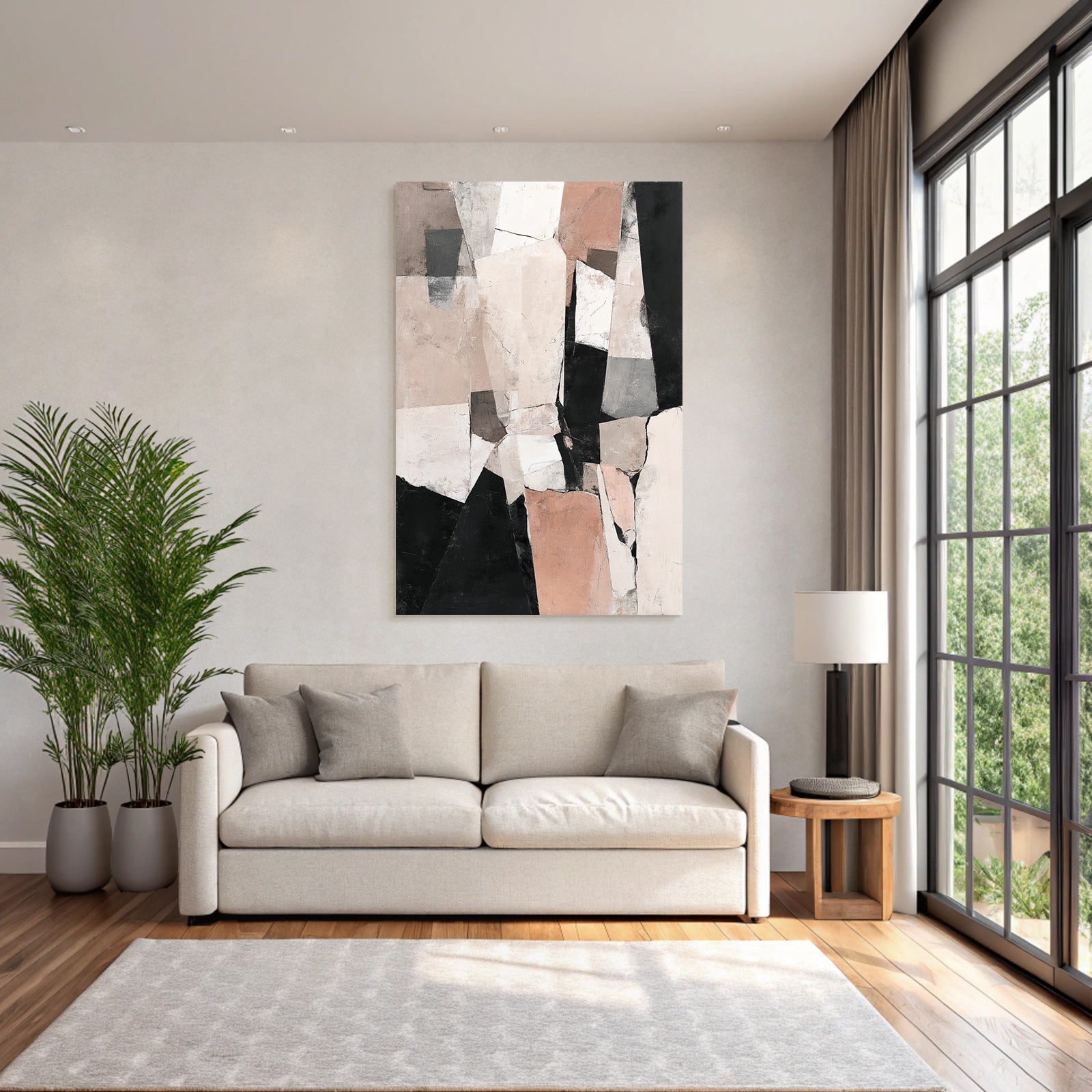 Abstract Art Geometric Shapes Modern Art Beige Grey White Black
