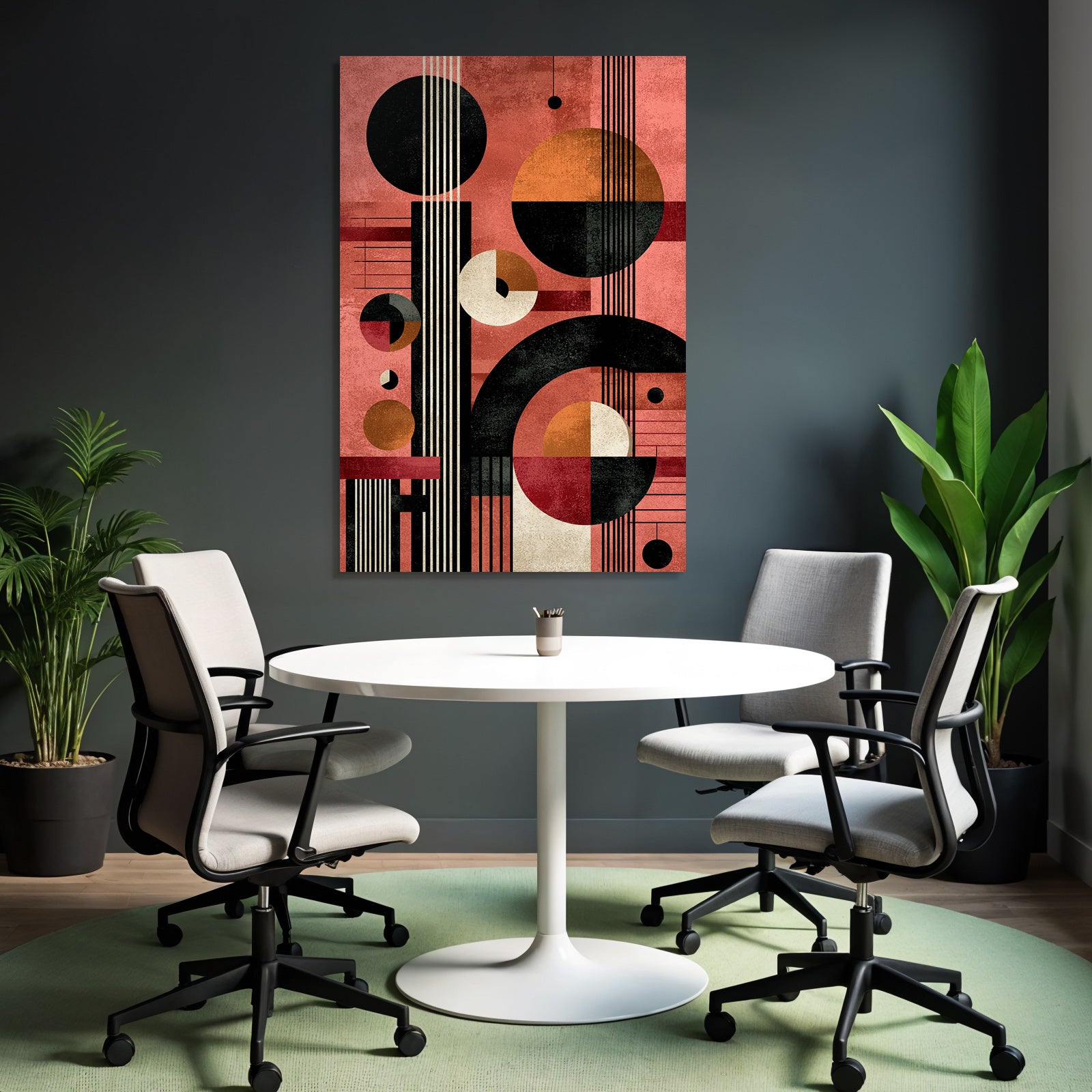 Abstract Art Geometric Shapes Modernist Design Brown Orange Beige Pink Background