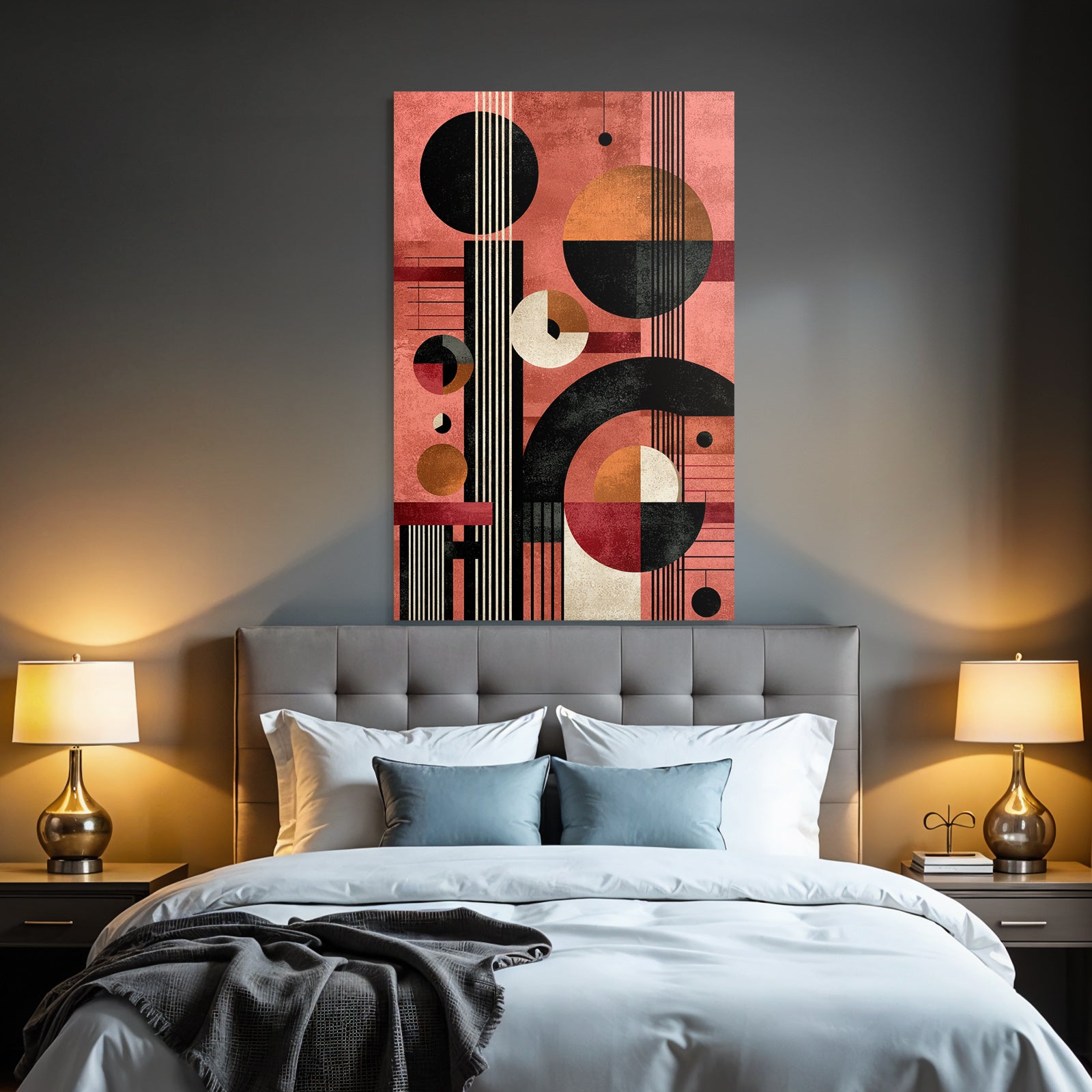 Abstract Art Geometric Shapes Modernist Design Brown Orange Beige Pink Background