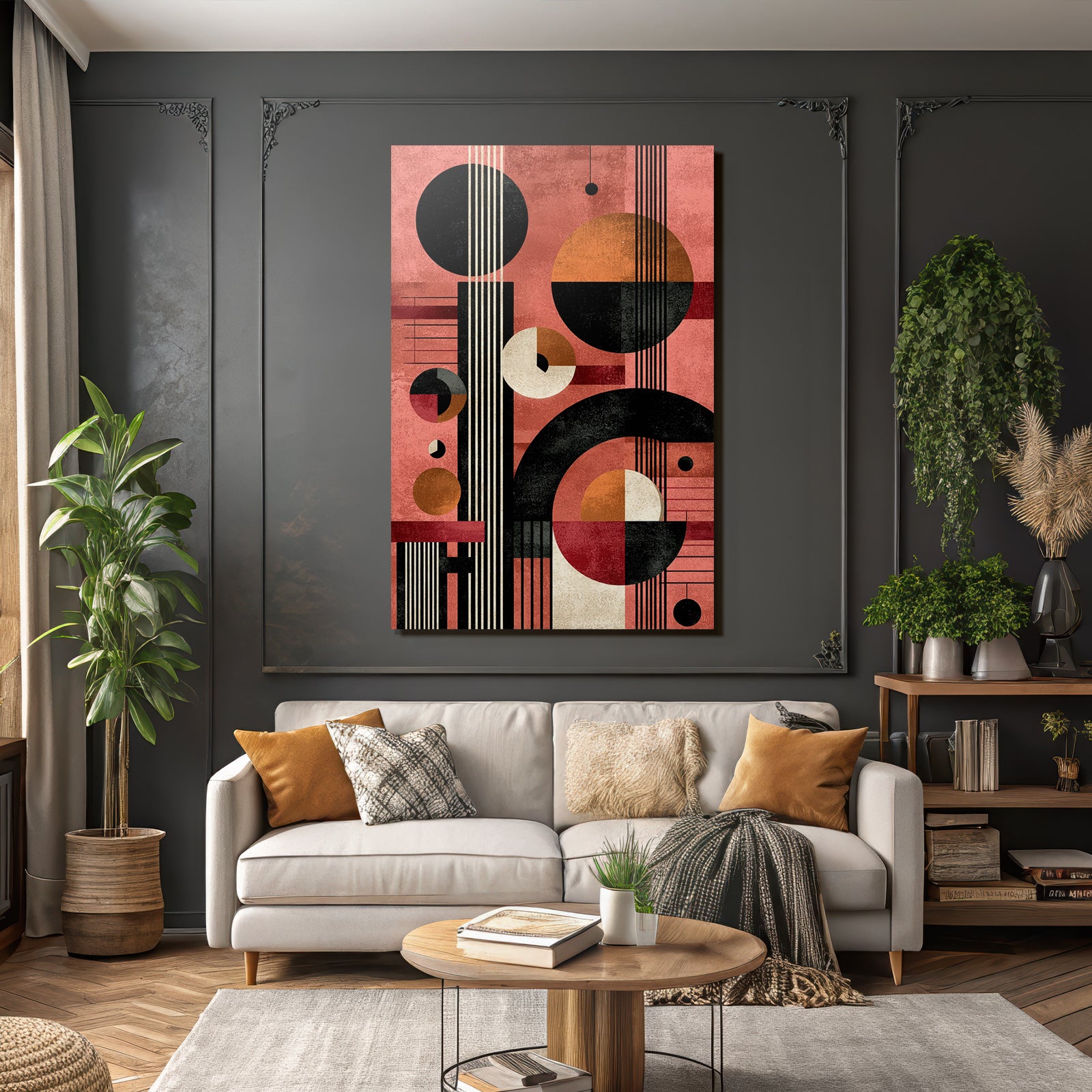 Abstract Art Geometric Shapes Modernist Design Brown Orange Beige Pink Background