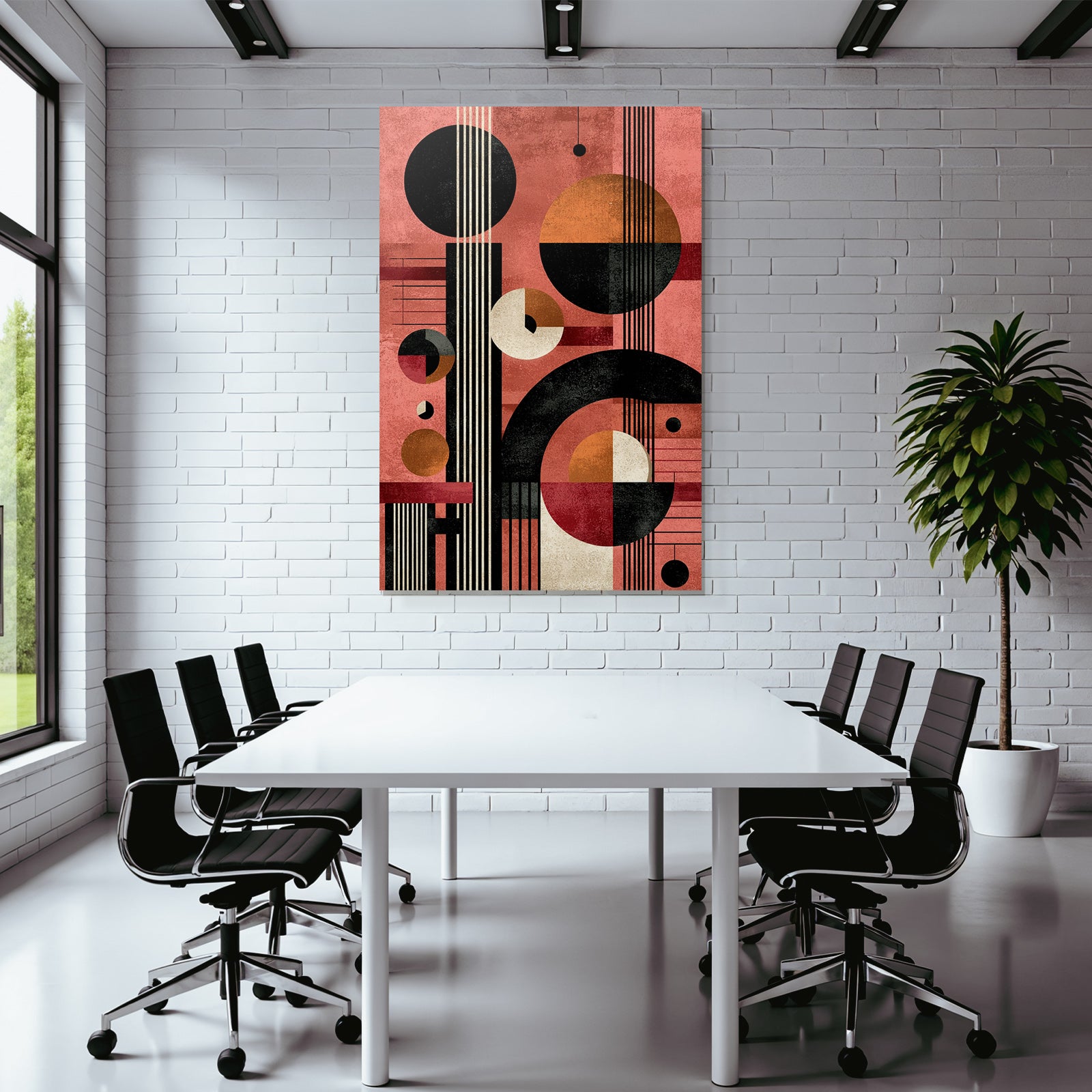 Abstract Art Geometric Shapes Modernist Design Brown Orange Beige Pink Background