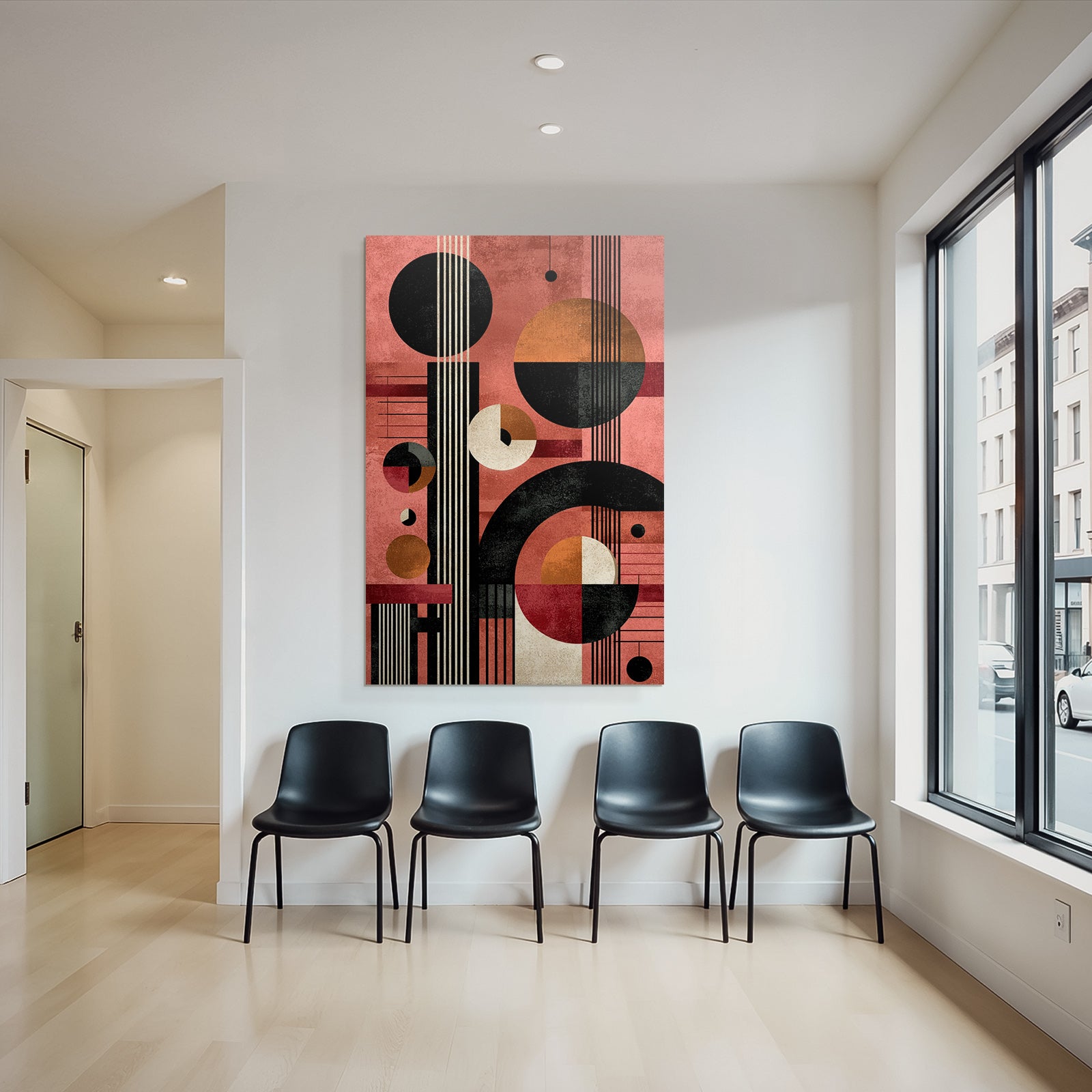 Abstract Art Geometric Shapes Modernist Design Brown Orange Beige Pink Background