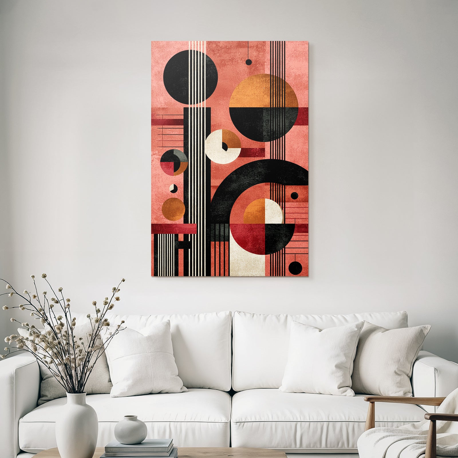 Abstract Art Geometric Shapes Modernist Design Brown Orange Beige Pink Background