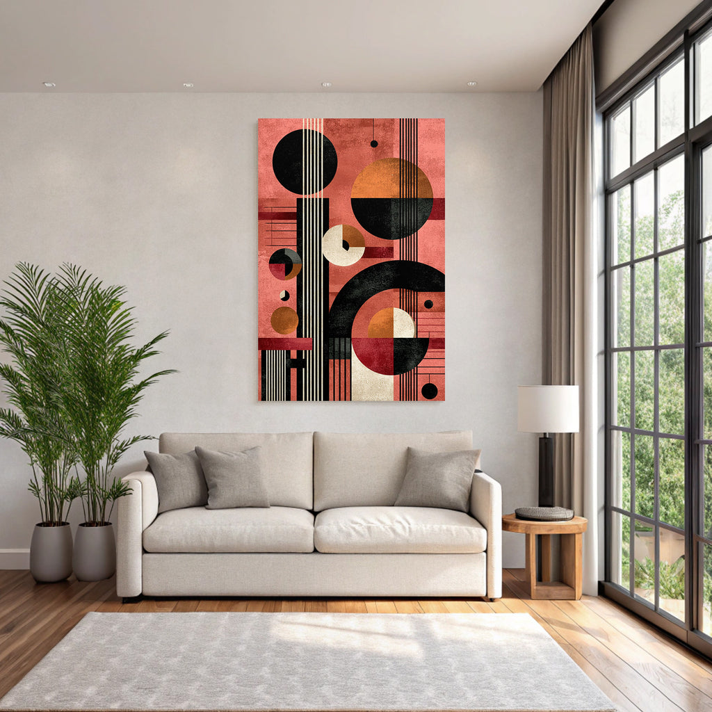 Abstract Art Geometric Shapes Modernist Design Brown Orange Beige Pink Background