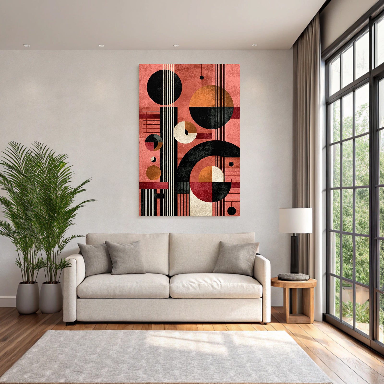 Abstract Art Geometric Shapes Modernist Design Brown Orange Beige Pink Background