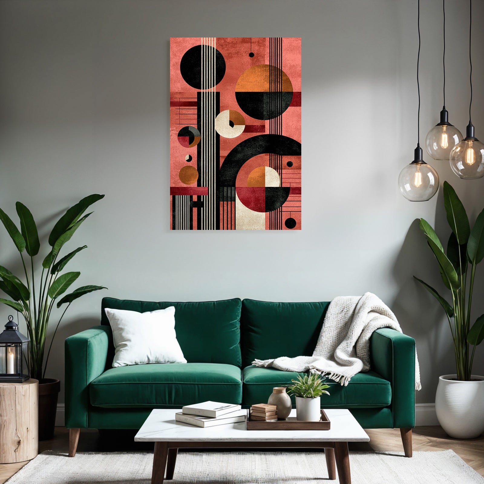 Abstract Art Geometric Shapes Modernist Design Brown Orange Beige Pink Background