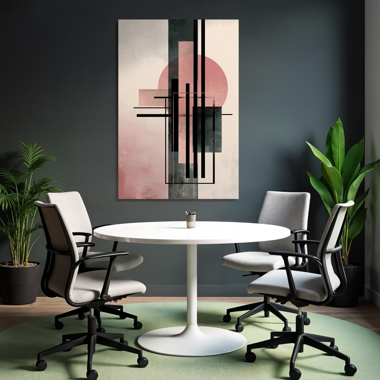 Abstract Art Geometric Shapes Soft Colors Pink Black Green