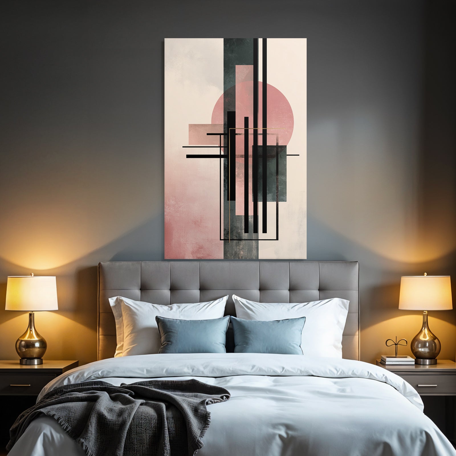 Abstract Art Geometric Shapes Soft Colors Pink Black Green