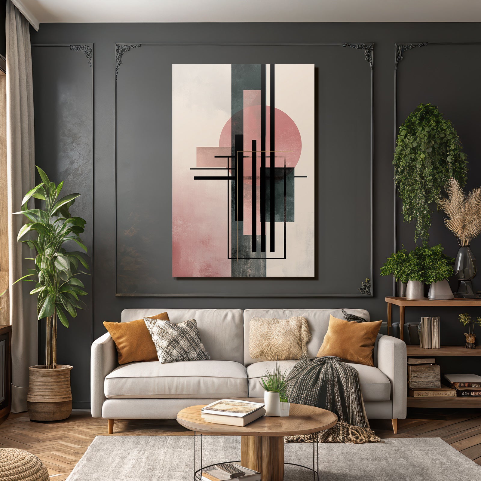 Abstract Art Geometric Shapes Soft Colors Pink Black Green