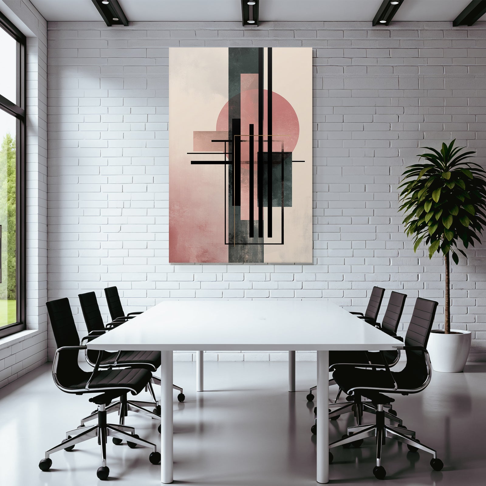 Abstract Art Geometric Shapes Soft Colors Pink Black Green