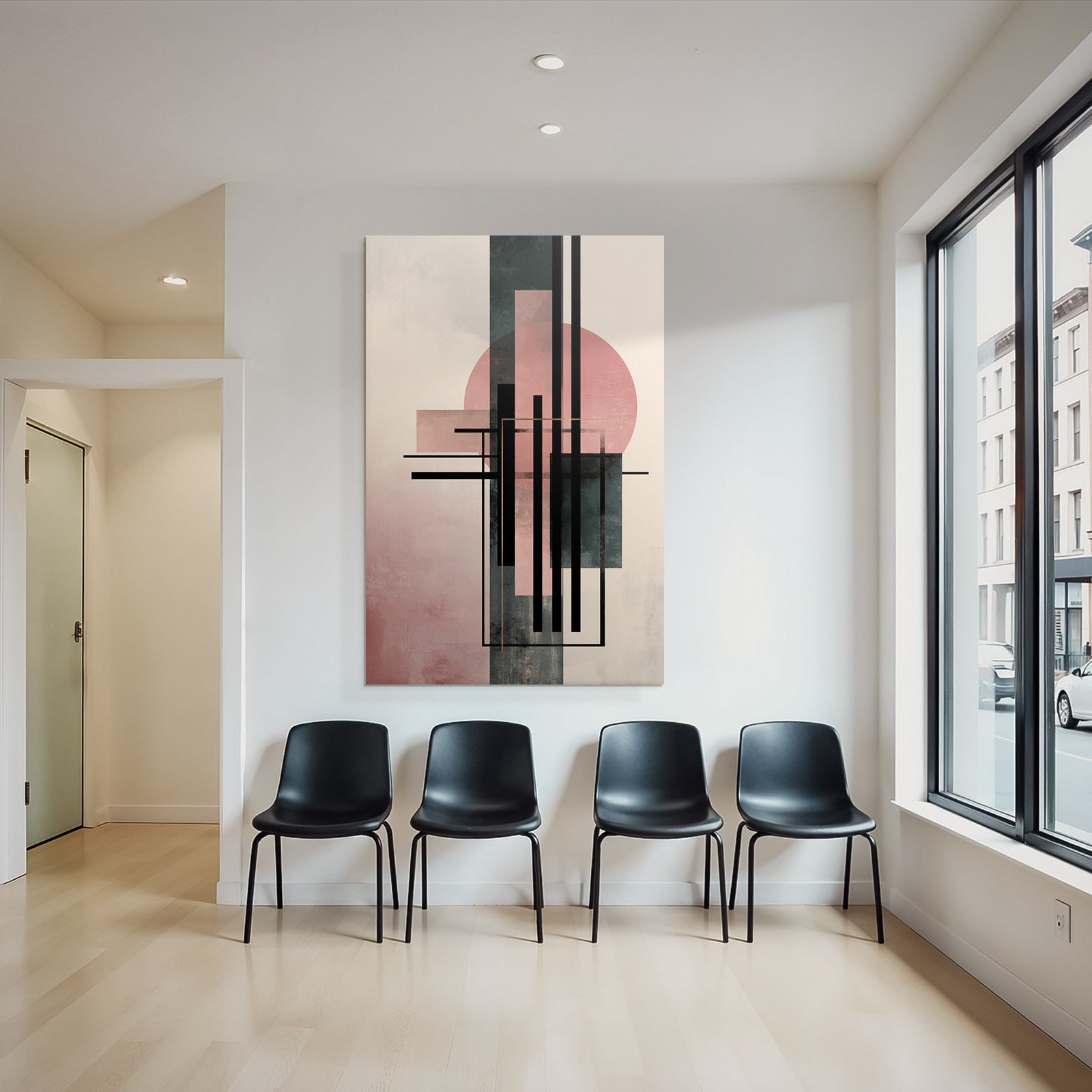 Abstract Art Geometric Shapes Soft Colors Pink Black Green