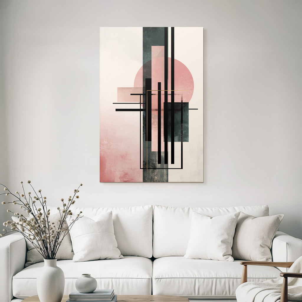 Abstract Art Geometric Shapes Soft Colors Pink Black Green