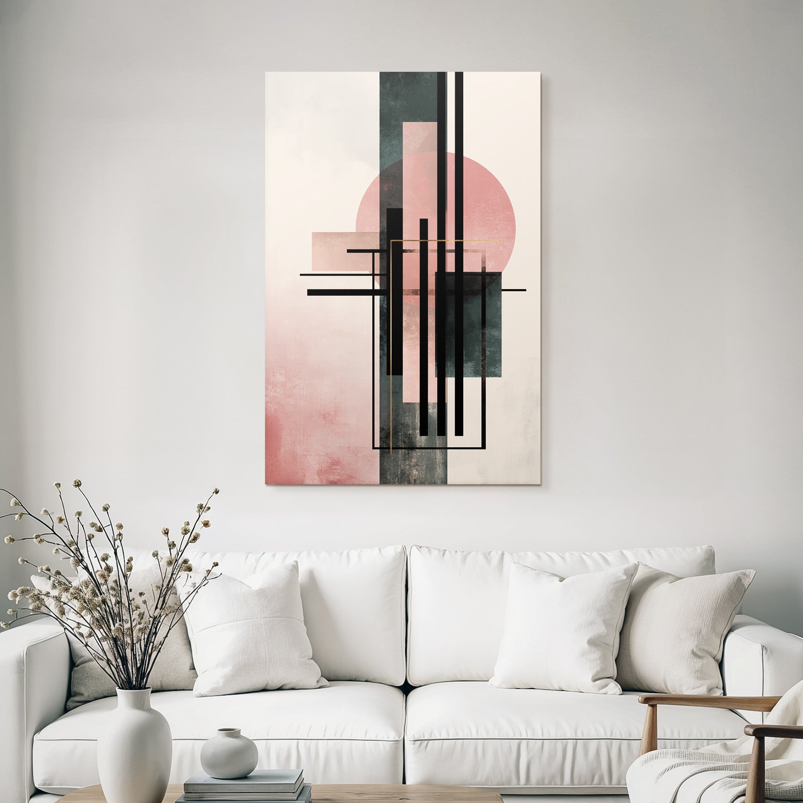 Abstract Art Geometric Shapes Soft Colors Pink Black Green