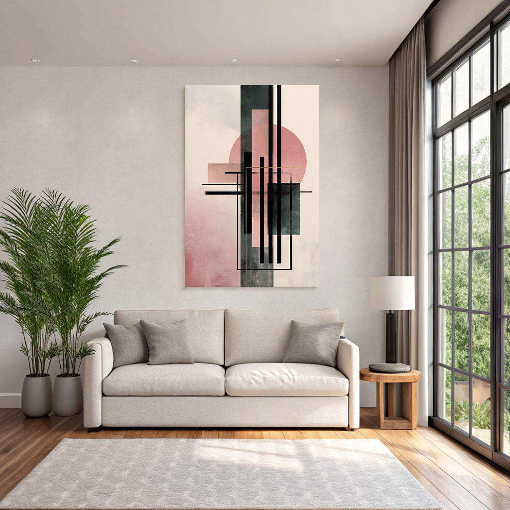 Abstract Art Geometric Shapes Soft Colors Pink Black Green