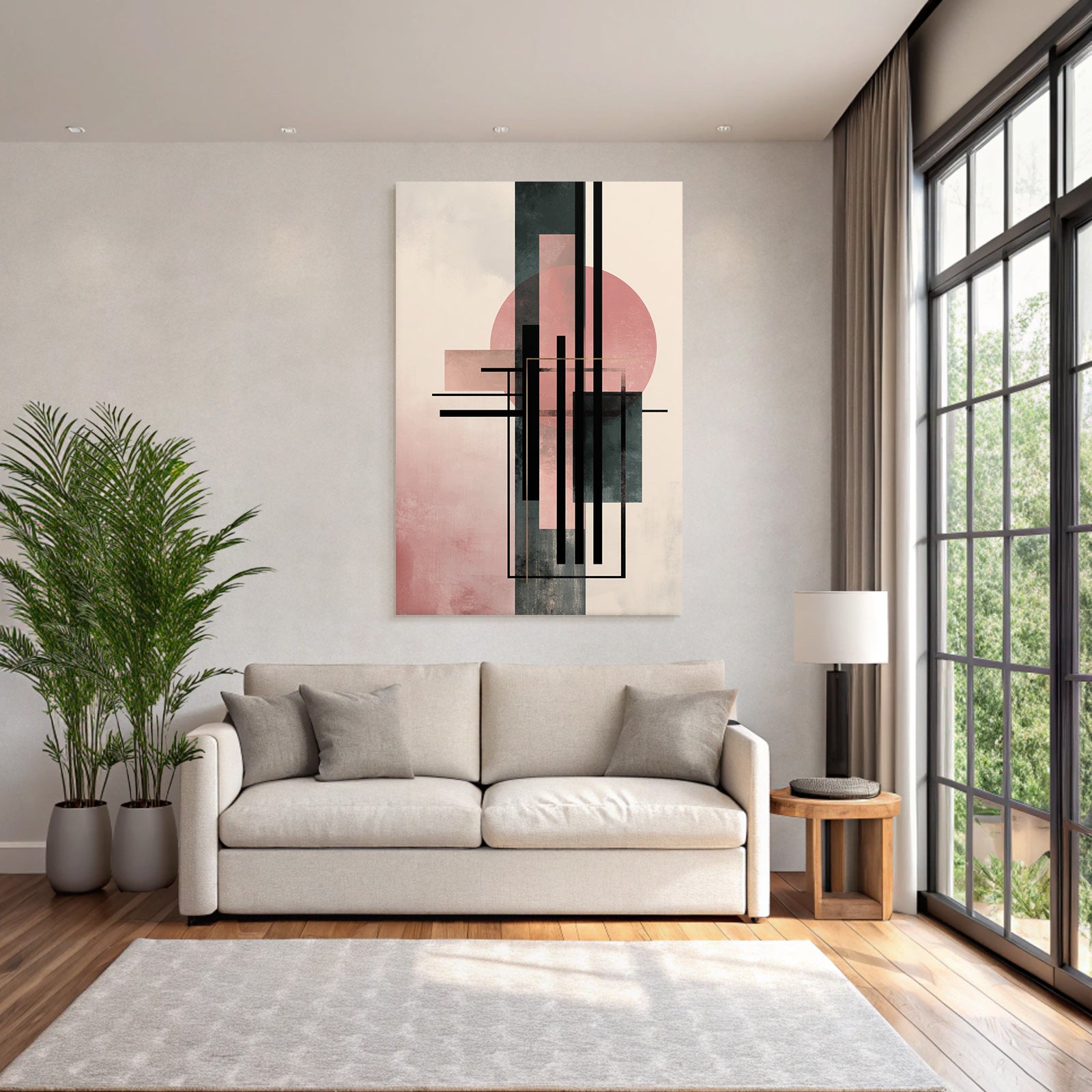 Abstract Art Geometric Shapes Soft Colors Pink Black Green