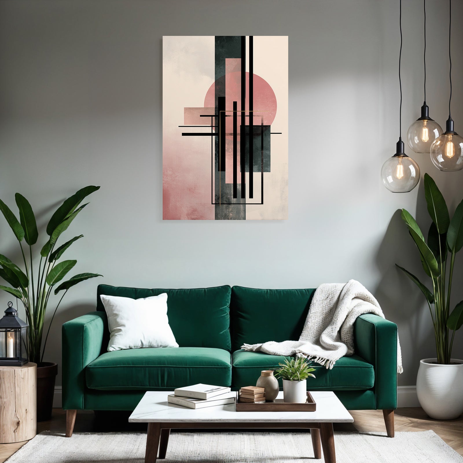 Abstract Art Geometric Shapes Soft Colors Pink Black Green