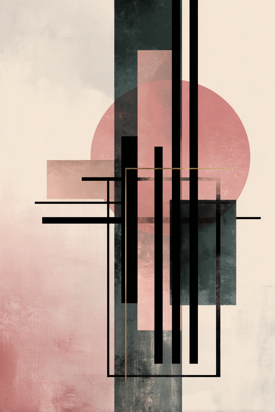 Abstrakte Kunst Geometrische Formen Weiche Farben Rosa Schwarz Gruen | Modern Basic | Einrichtungsstile