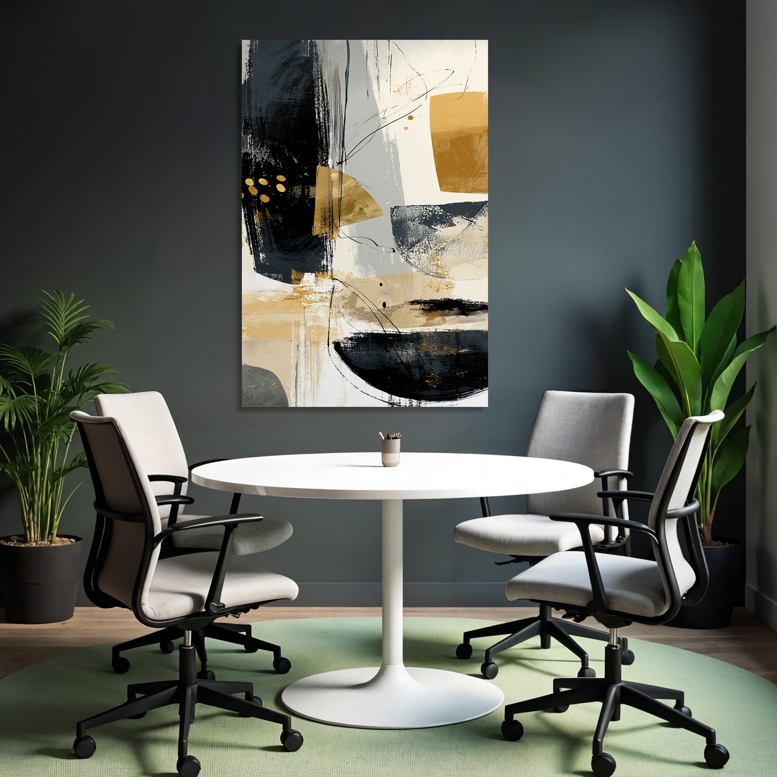 Abstract art with black, gold and grey colors