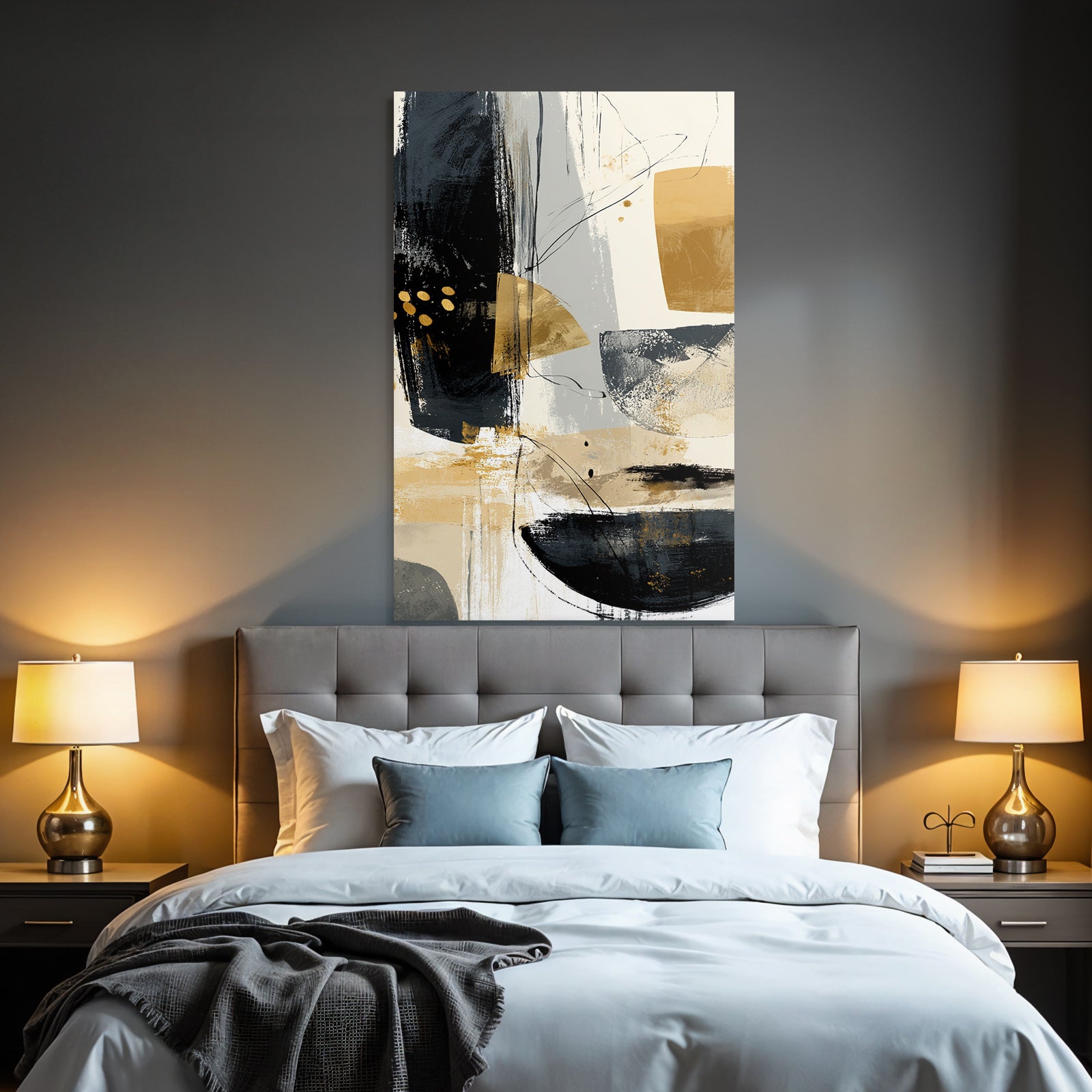 Abstract art with black, gold and grey colors