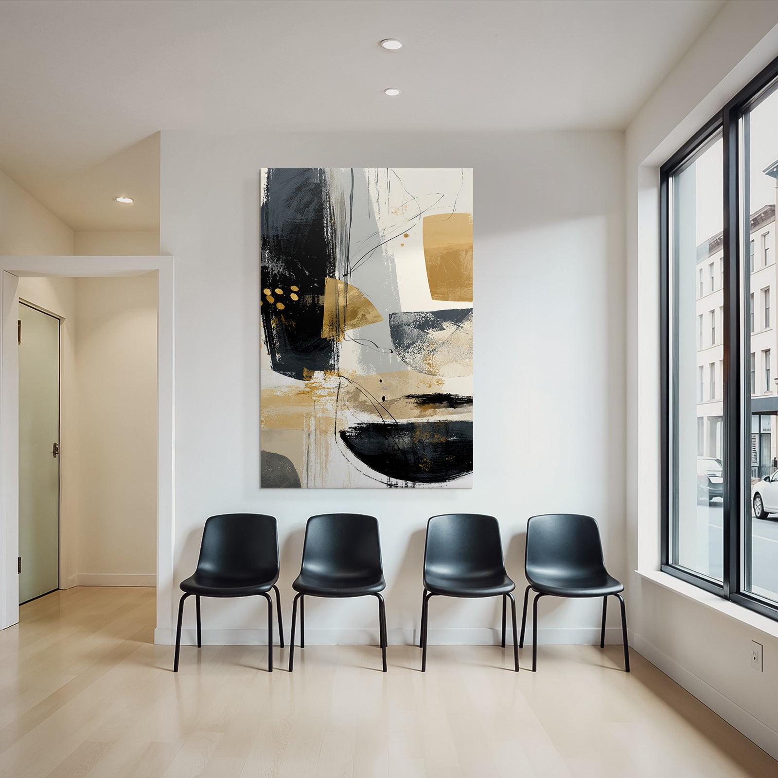Abstract art with black, gold and grey colors