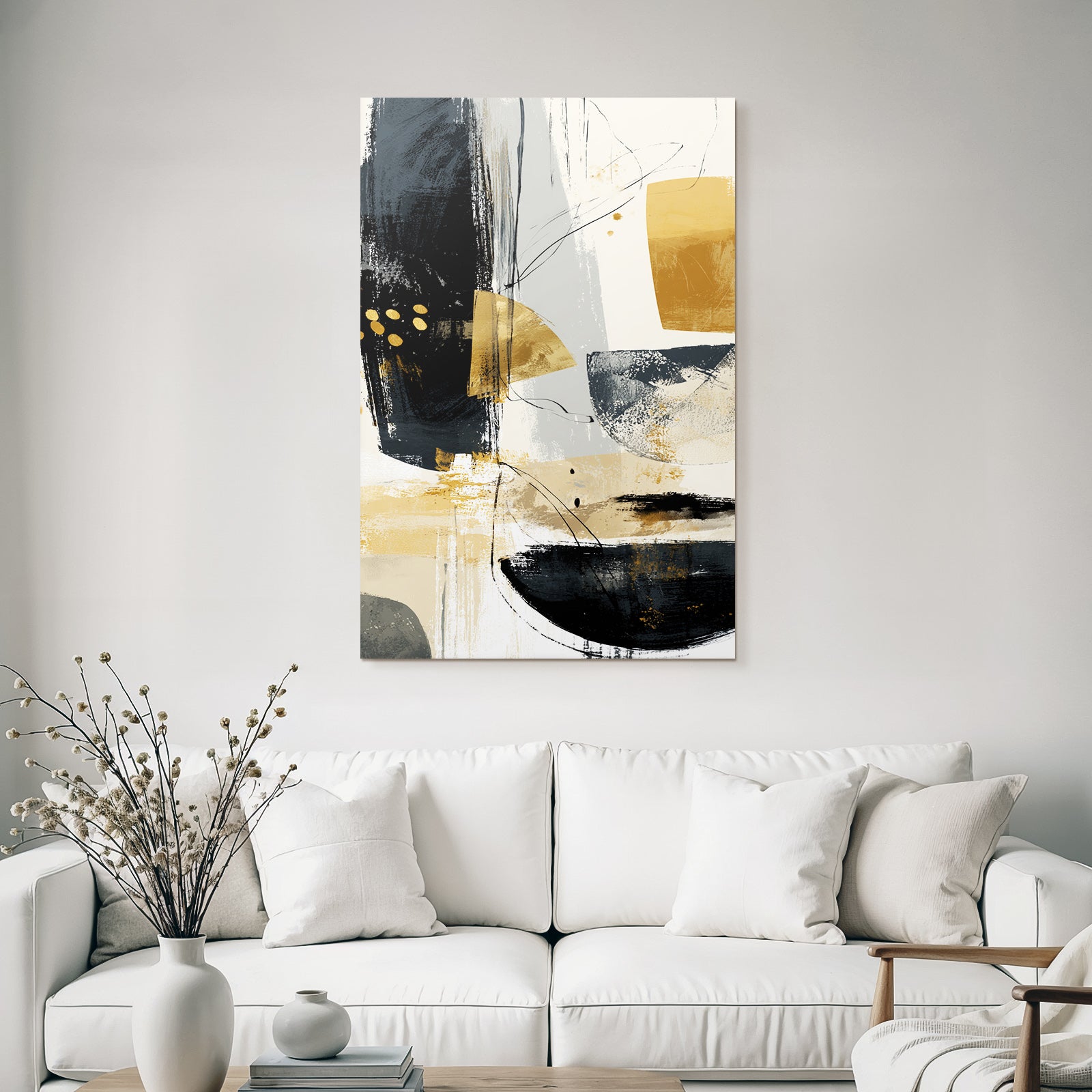 Abstract art with black, gold and grey colors