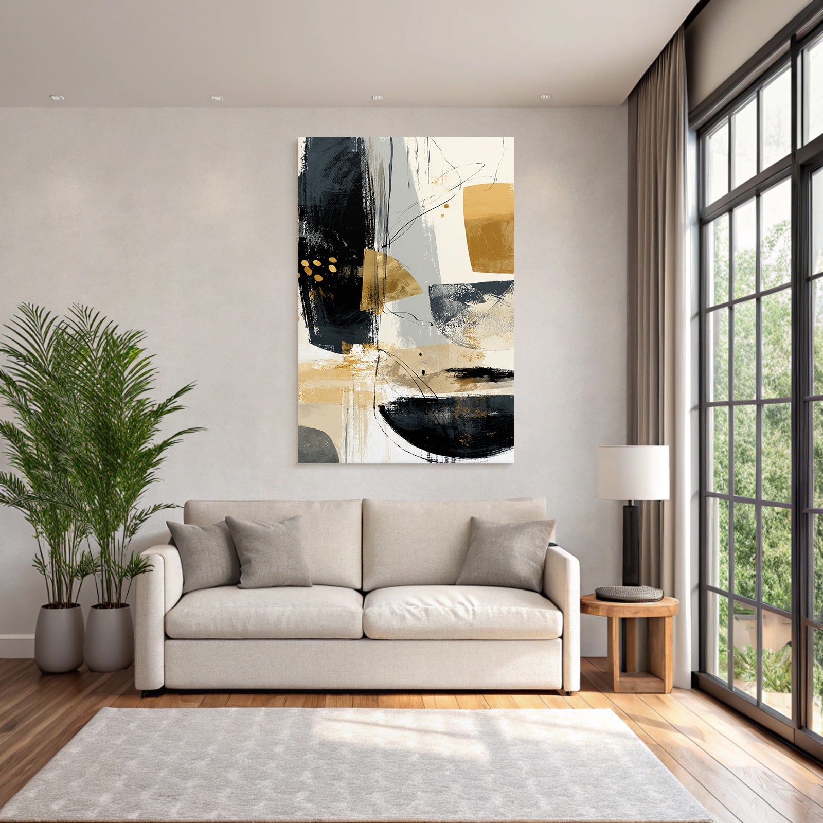 Abstract art with black, gold and grey colors